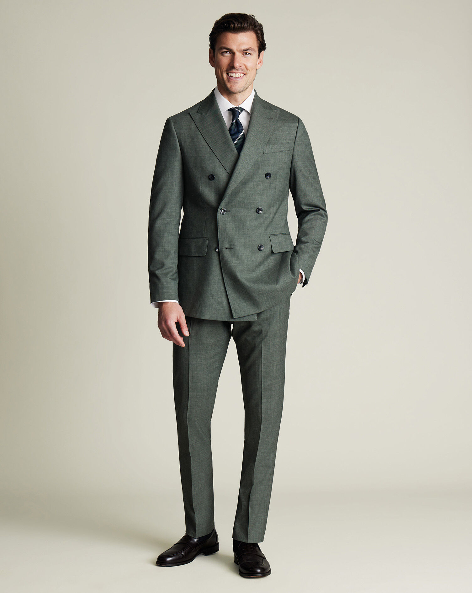 Double Breasted Ultimate Performance Sharkskin Suit - Forest Green