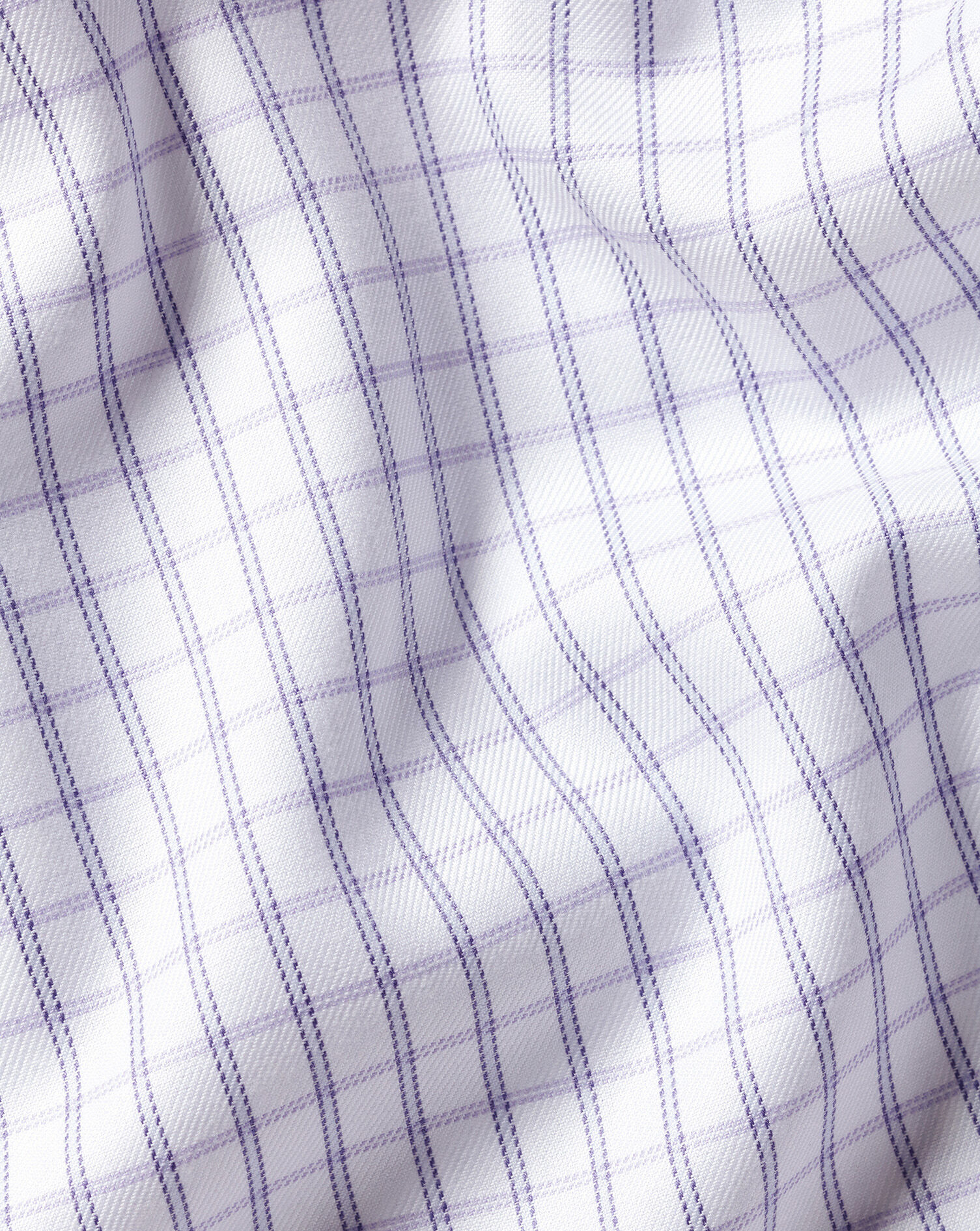 Spread Collar Non-Iron Twill Fine Check Shirt - Lilac Purple