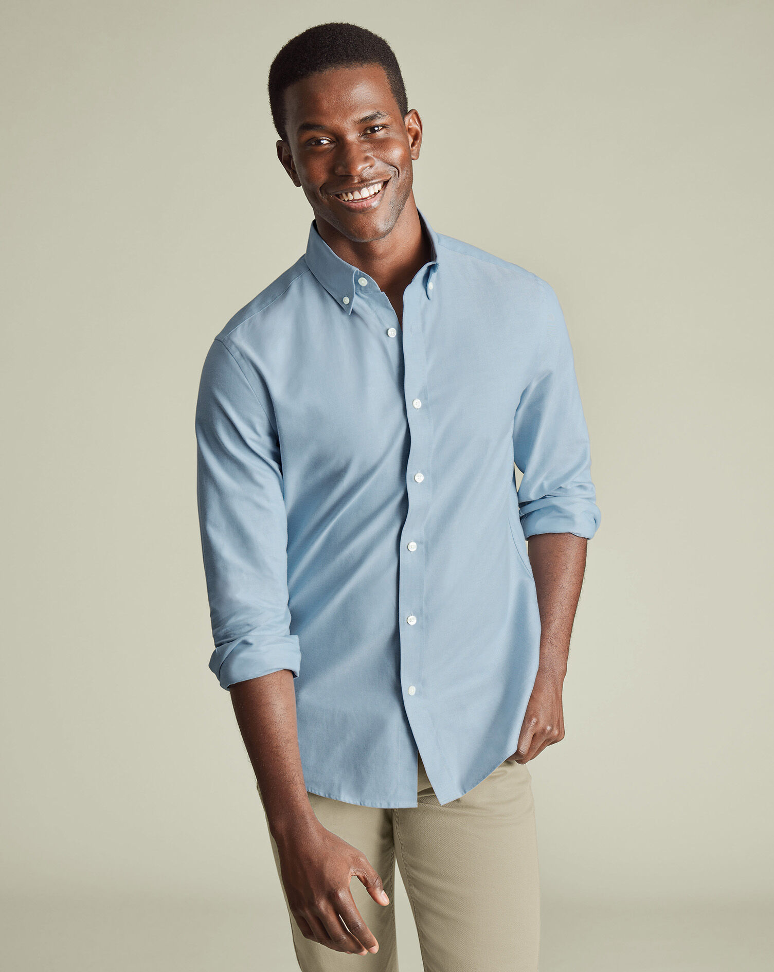 Brushed Cotton Twill Shirt - Light Blue