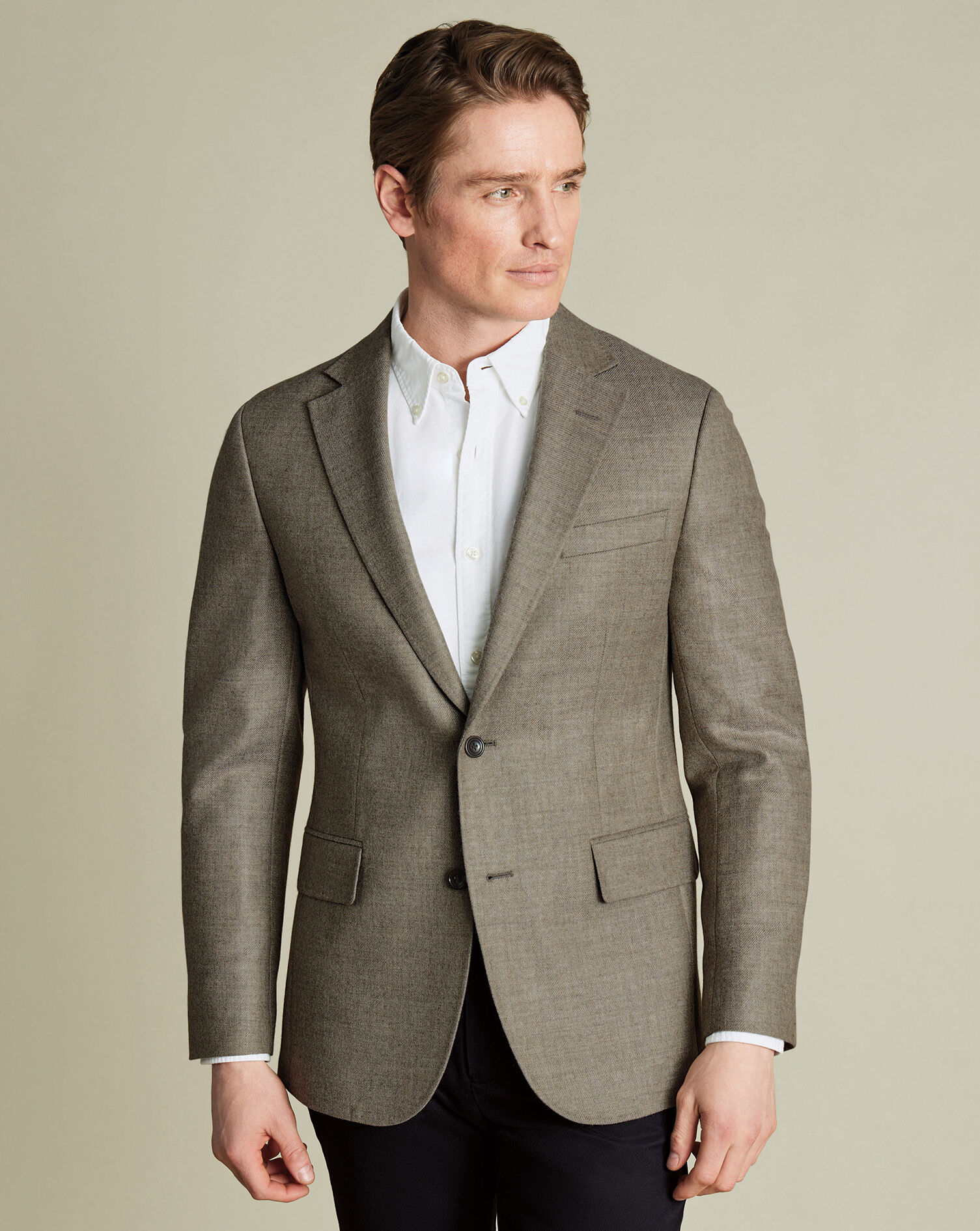 Wool Texture Twill Jacket - Stone