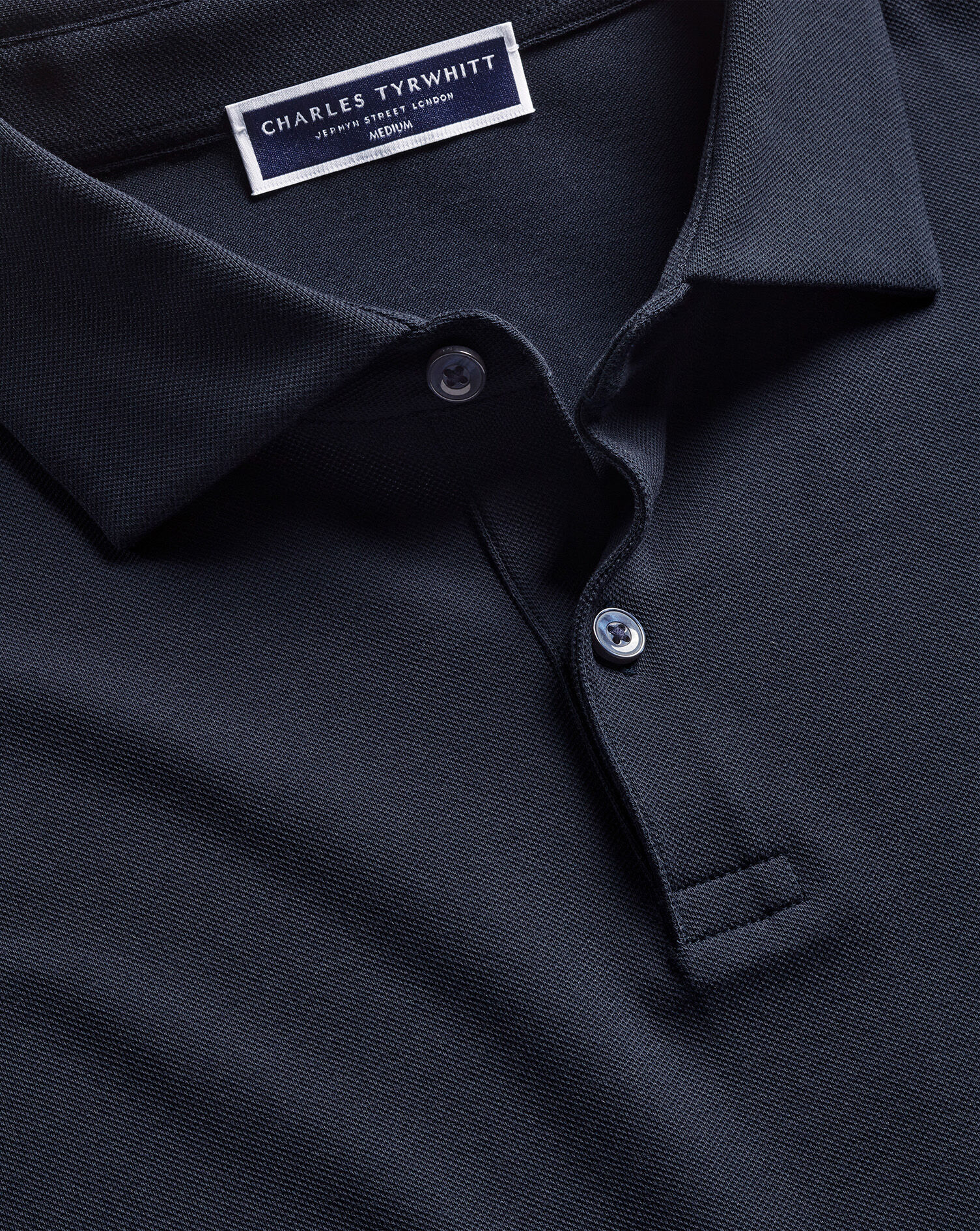 Long Sleeve Smart Pique Polo - Navy