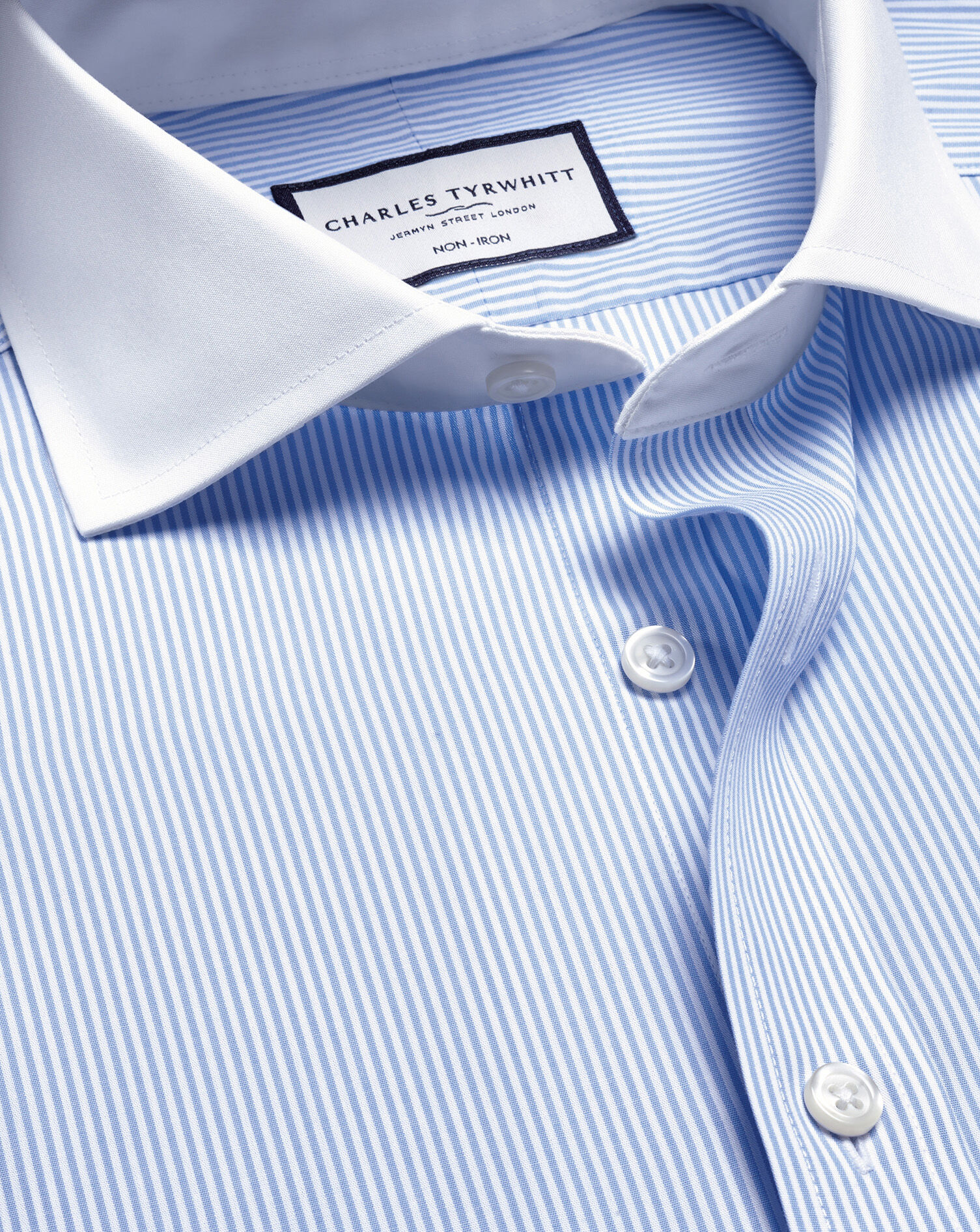 Spread Collar Non-Iron Poplin Stripe Winchester Shirt - Sky Blue