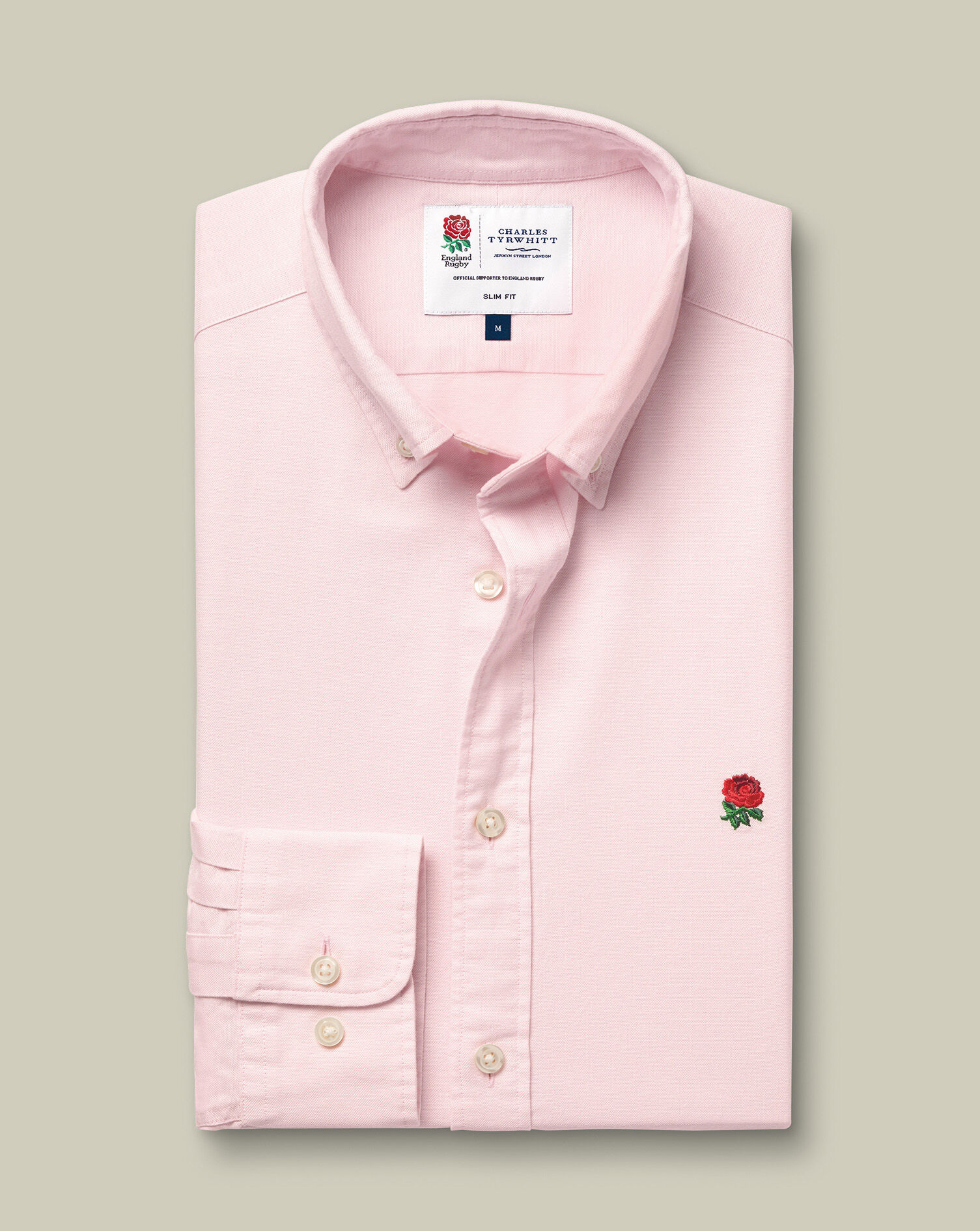 England Rugby Button-Down Washed Oxford Shirt - Pink