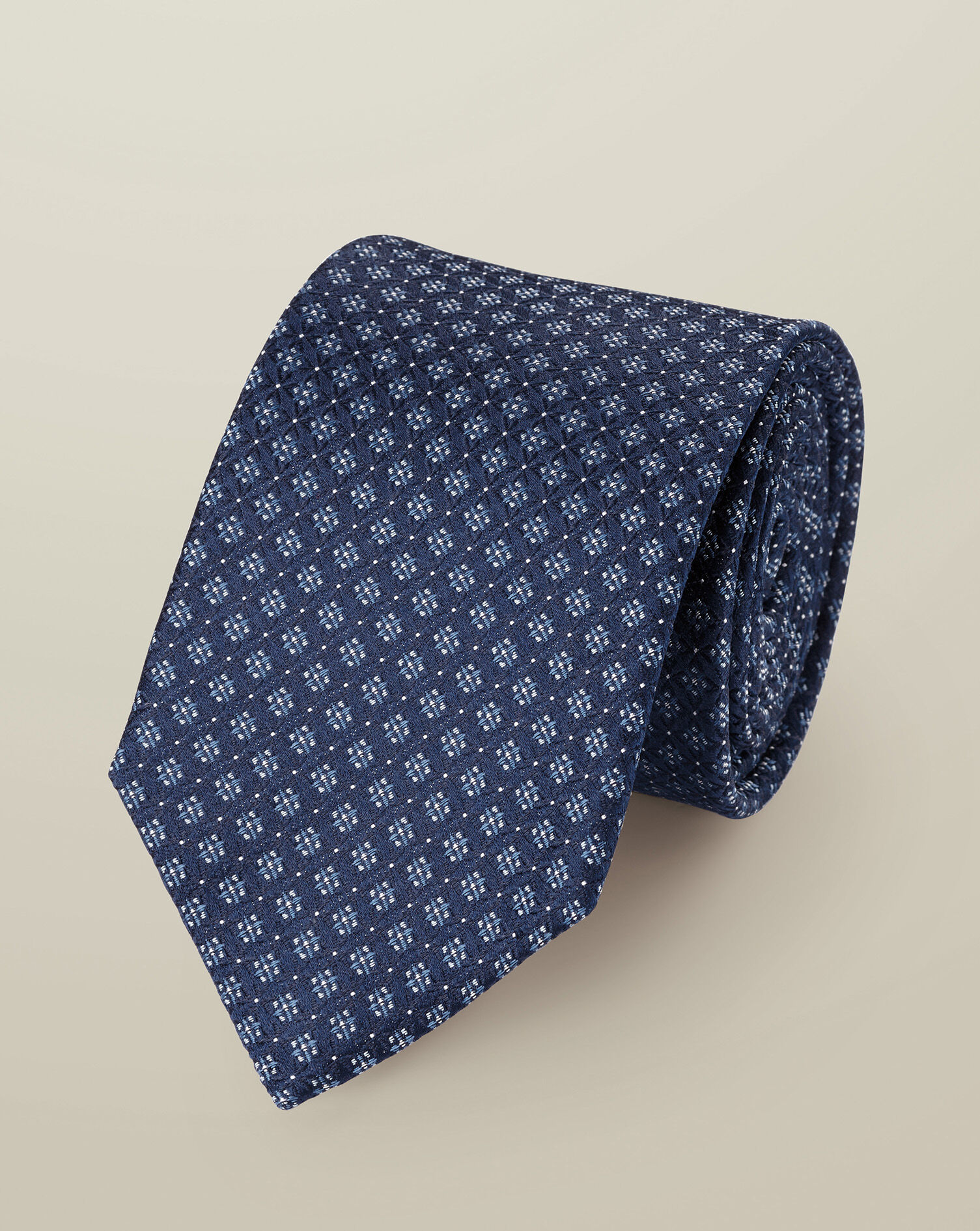 Silk Mini Medallion Print Tie - Navy
