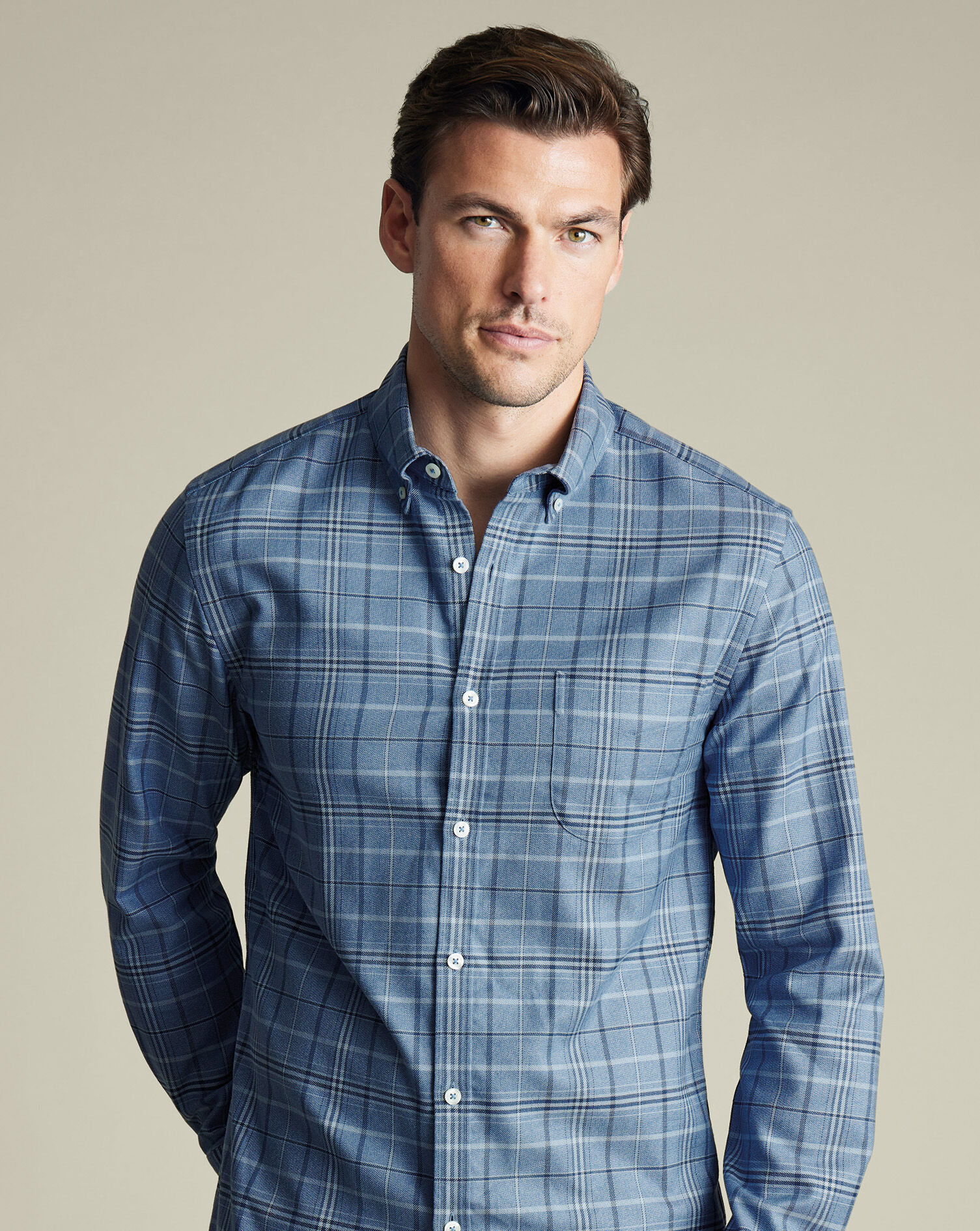 Non-Iron Twill Plaid Check Shirt - Indigo Blue