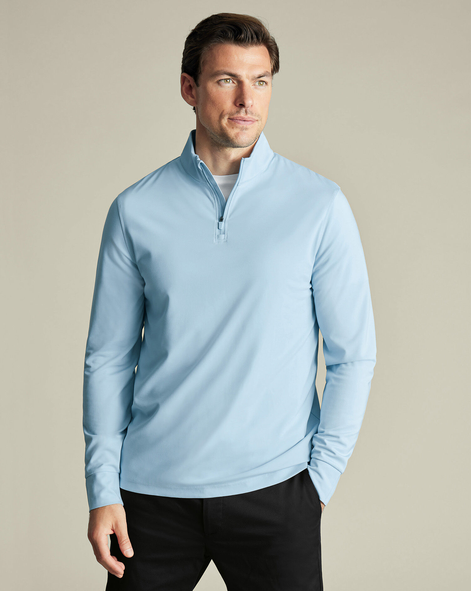 Performance Zip Polo Shirt – Light Blue