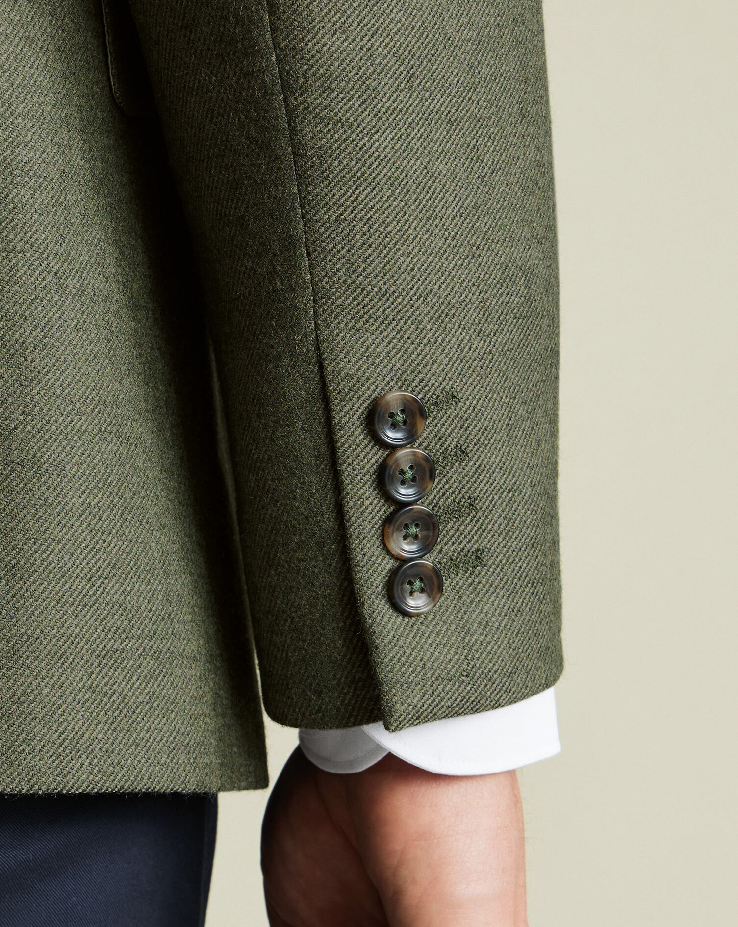 Wool Texture Twill  Jacket - Moss Green