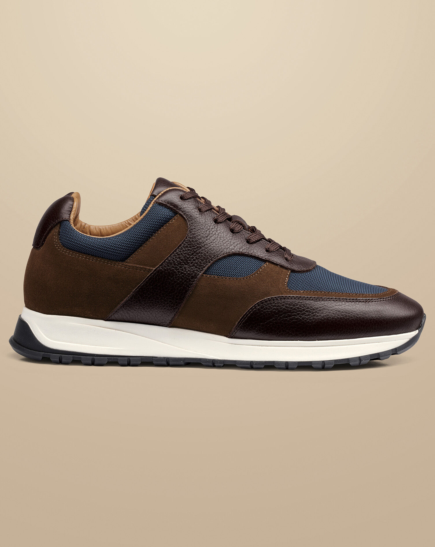 Leather Textile Sneakers - Dark Chocolate