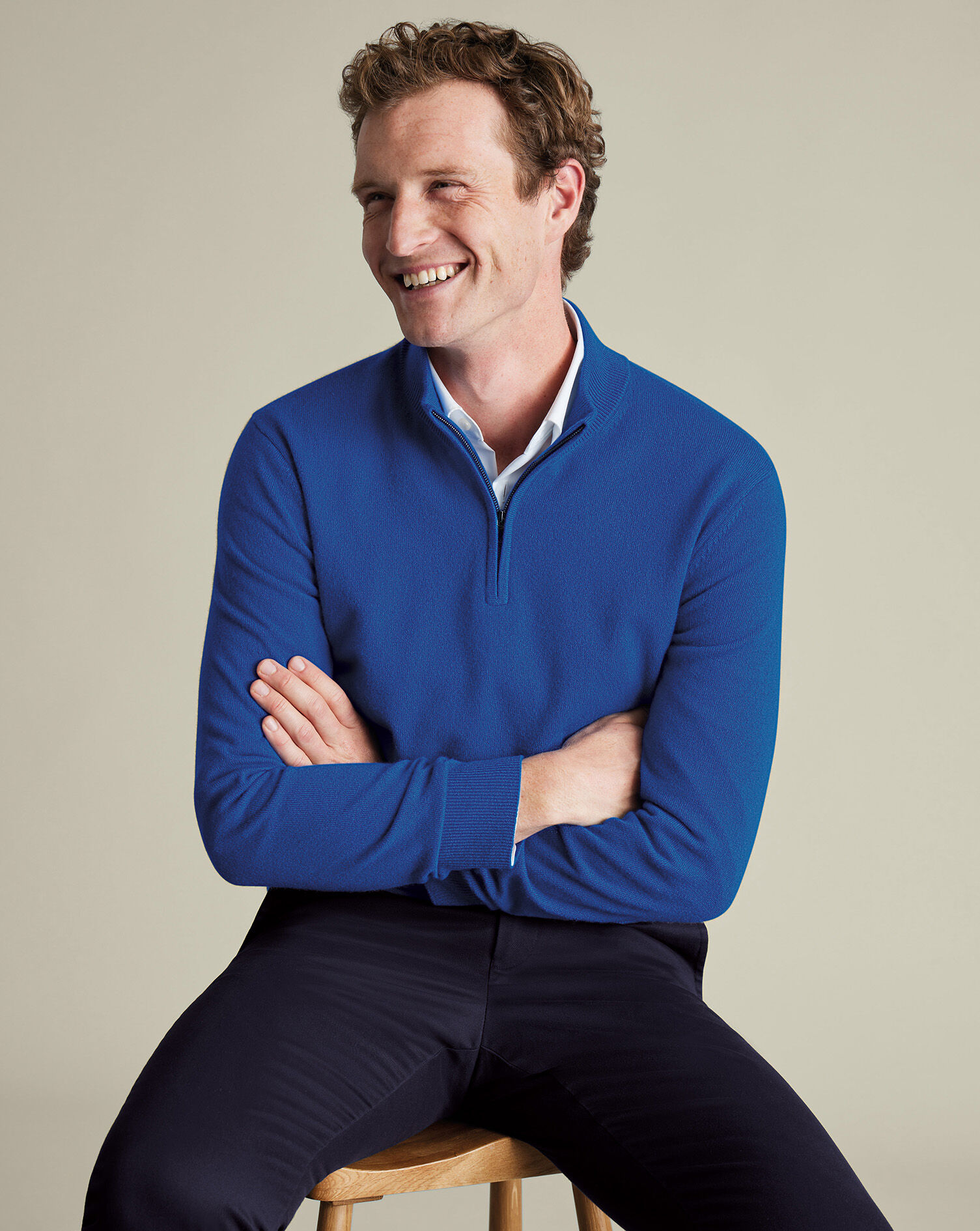 Cashmere Quarter Zip Sweater - Cobalt Blue