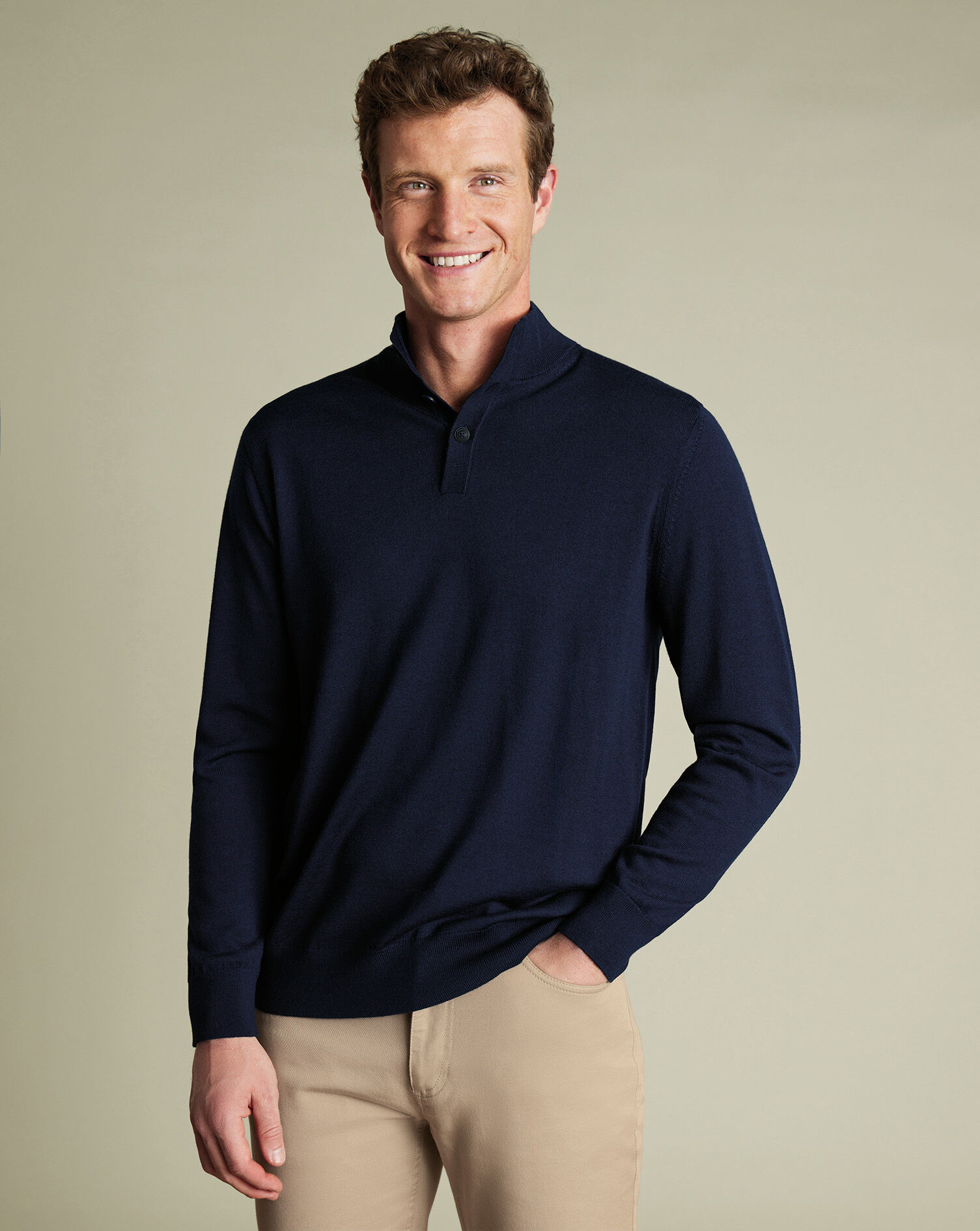 Merino Button Neck Sweater - Navy