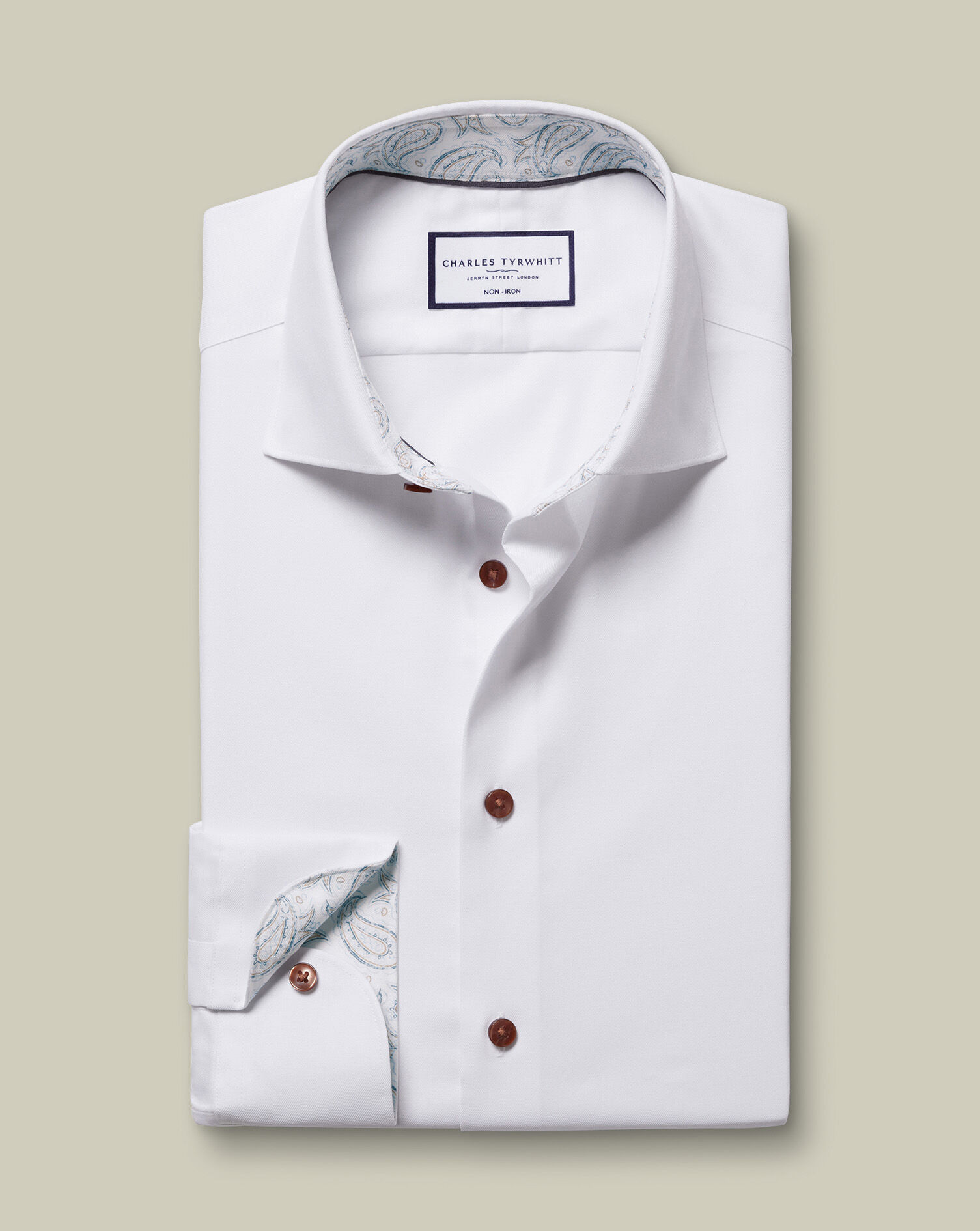 Non-Iron Stretch Printed Trim Shirt - White