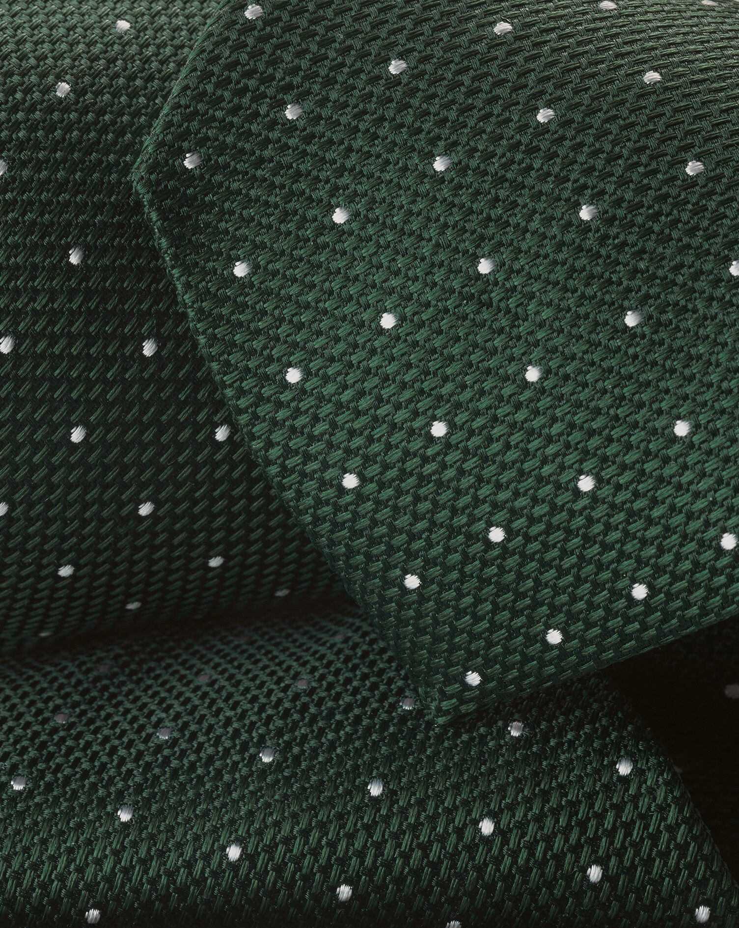 Stain Resistant Spot Silk Tie - Dark Green & Silver Gray