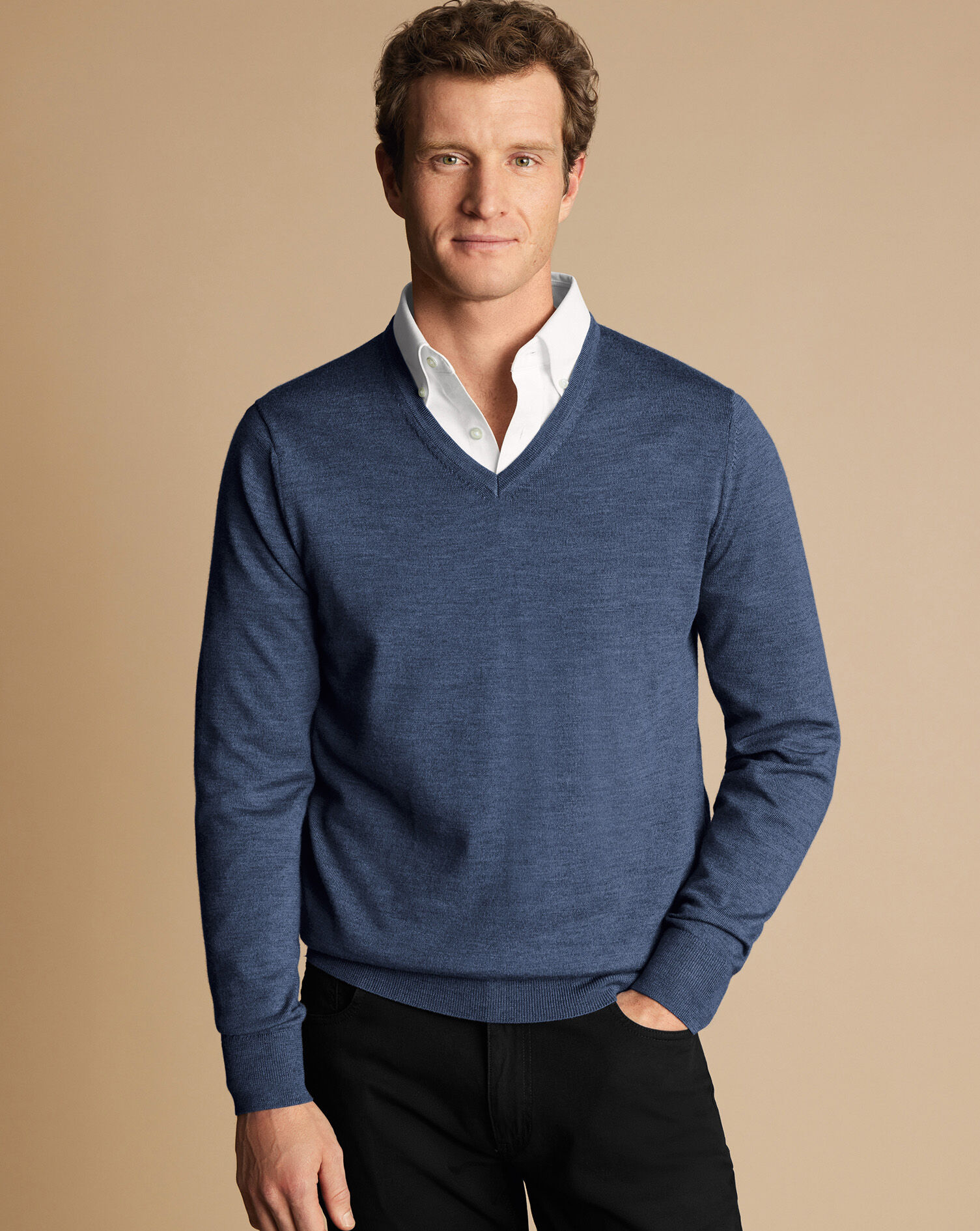 Merino V-Neck Sweater - Indigo Melange