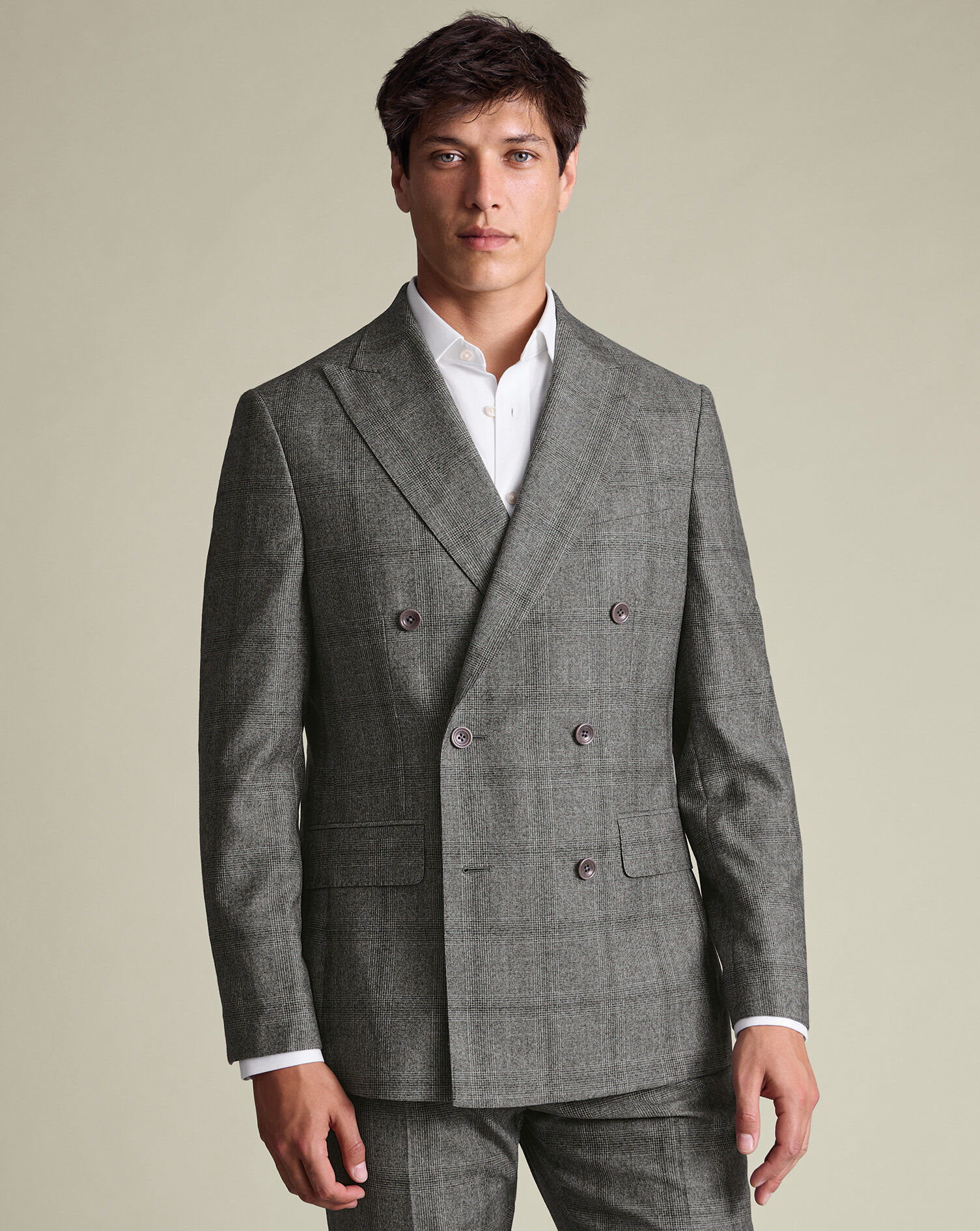 Double Breasted Ultimate Performance Check Suit Jacket - Gray