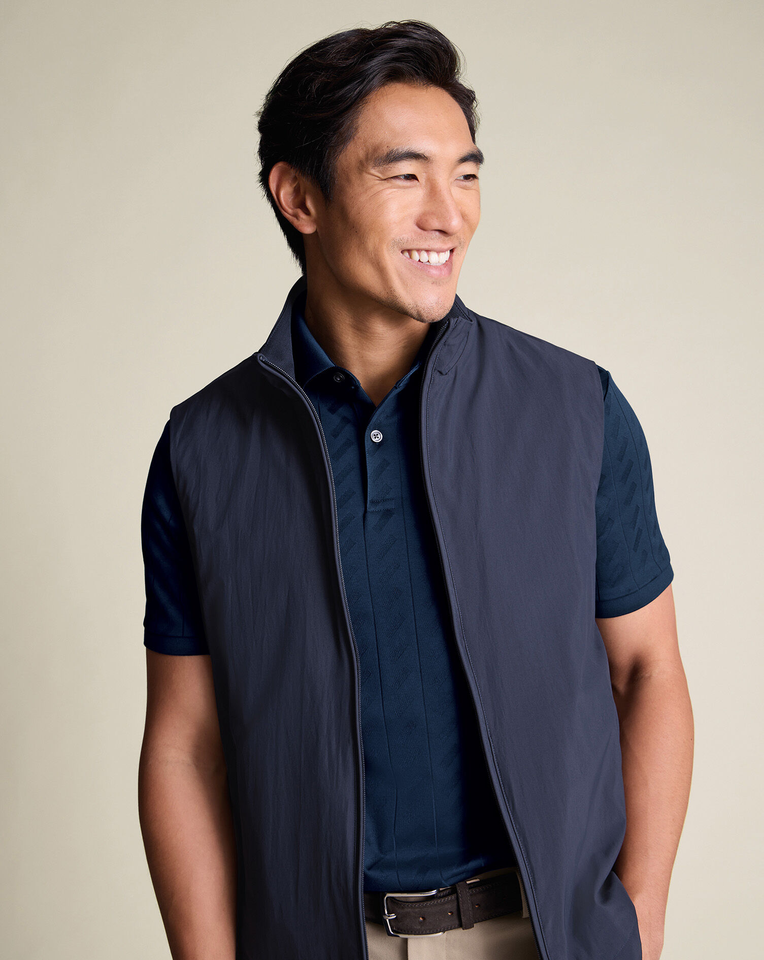 Textured Jacquard Polo - Navy