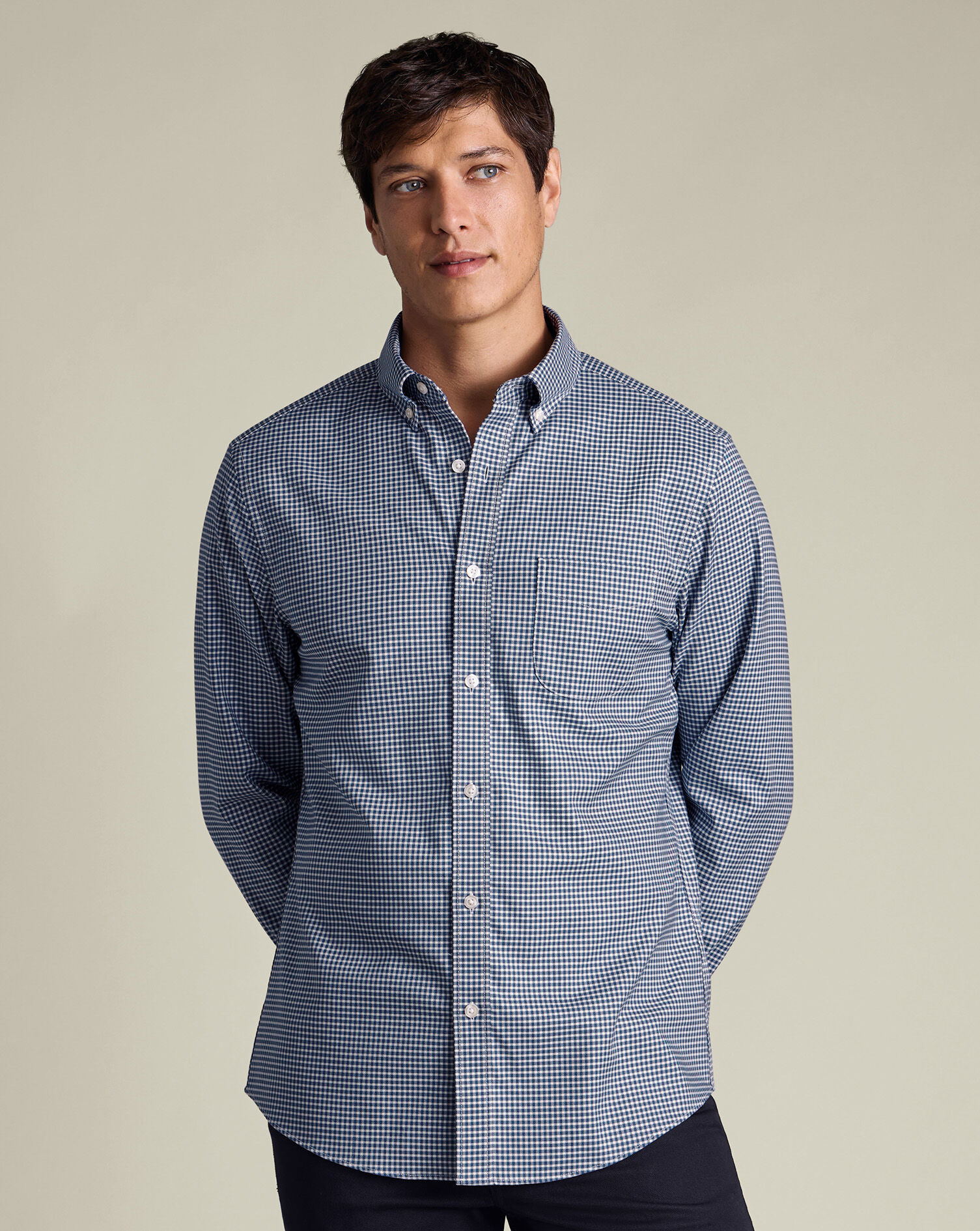 Twill Gingham Shirt - Ink Blue