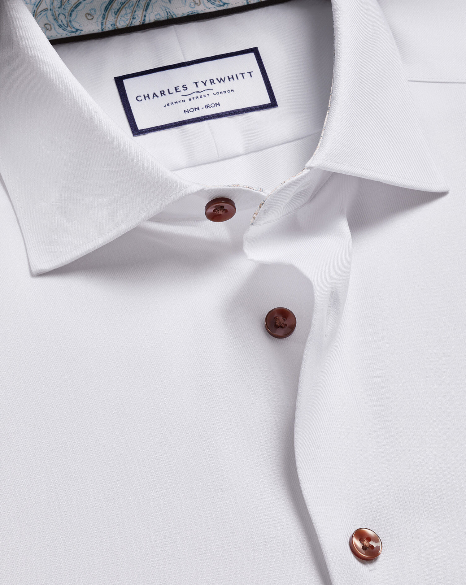 Non-Iron Stretch Printed Trim Shirt - White