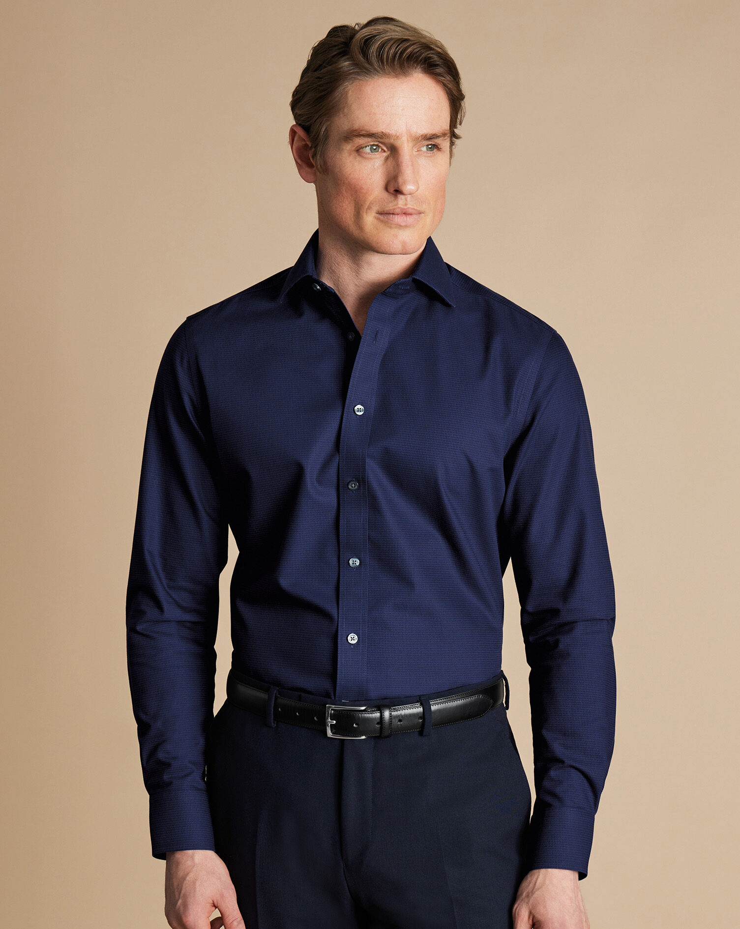 Spread Collar Non-Iron Stretch Kensington Weave Shirt - French Blue