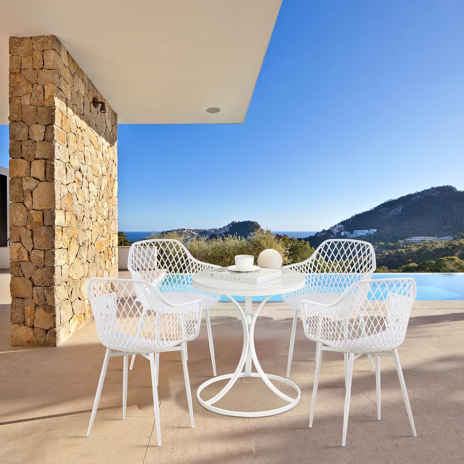 buybyroom Garden Chairs Set of 4 Outdoor Chair with Armrest Armrest Lounge Chair Armchairs Garden Chairs 120 kg Load Capacity Black