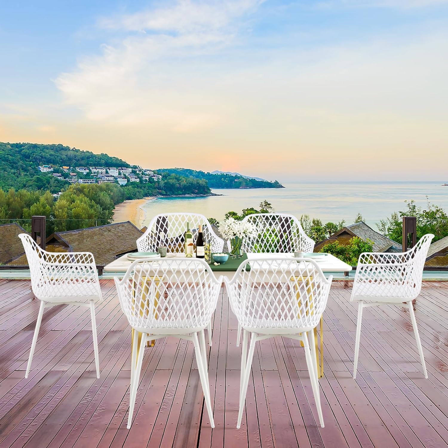 buybyroom Garden Chairs Set of 4 Outdoor Chair with Armrest Armrest Lounge Chair Armchairs Garden Chairs 120 kg Load Capacity Black