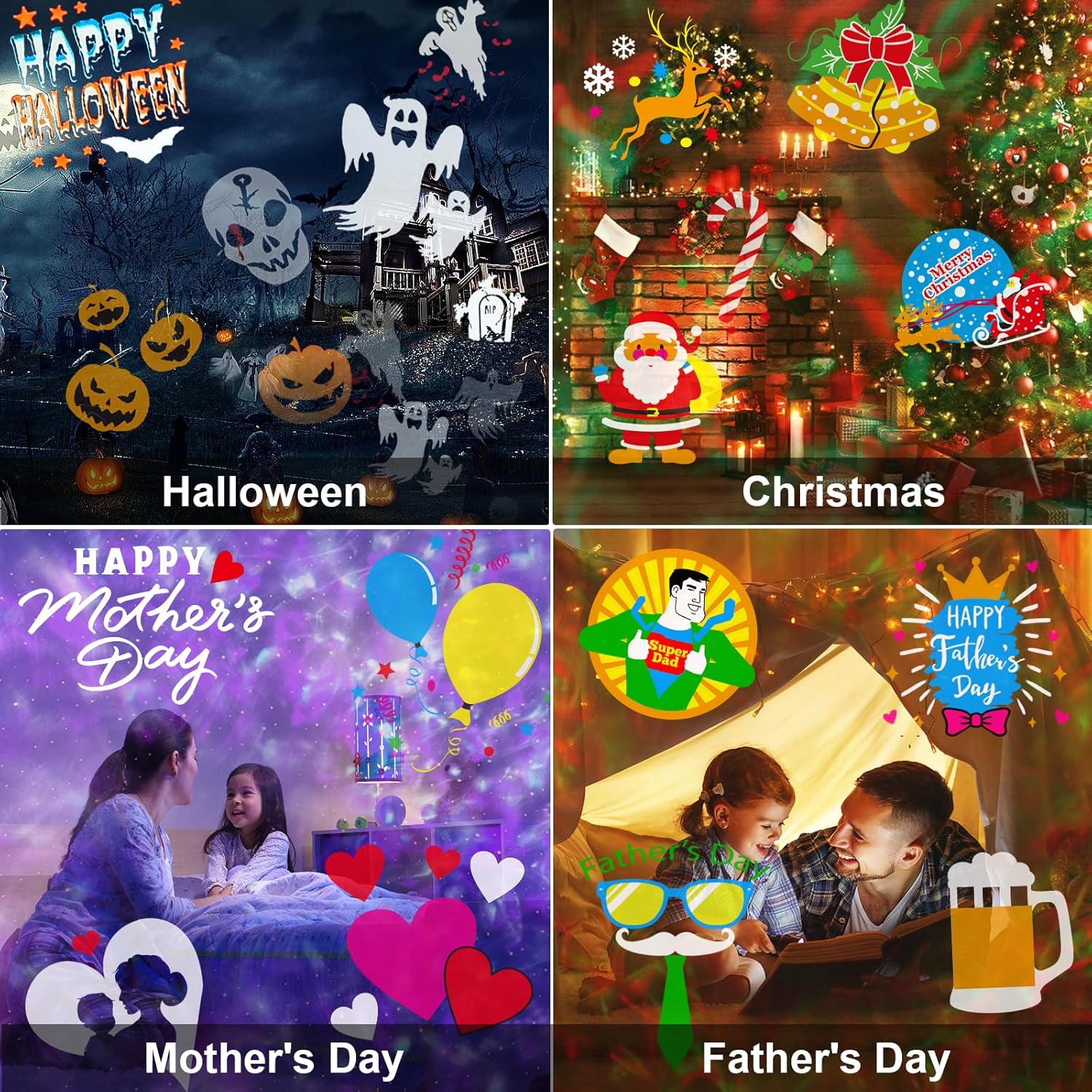 2025 Improved Brighter Halloween Decorations Projector Lights for Home, Display 8 Patterns at a Time (3D Ocean Wave & Patterns), 8 Themes Holiday Projector Halloween Day Home Decoration Light Show