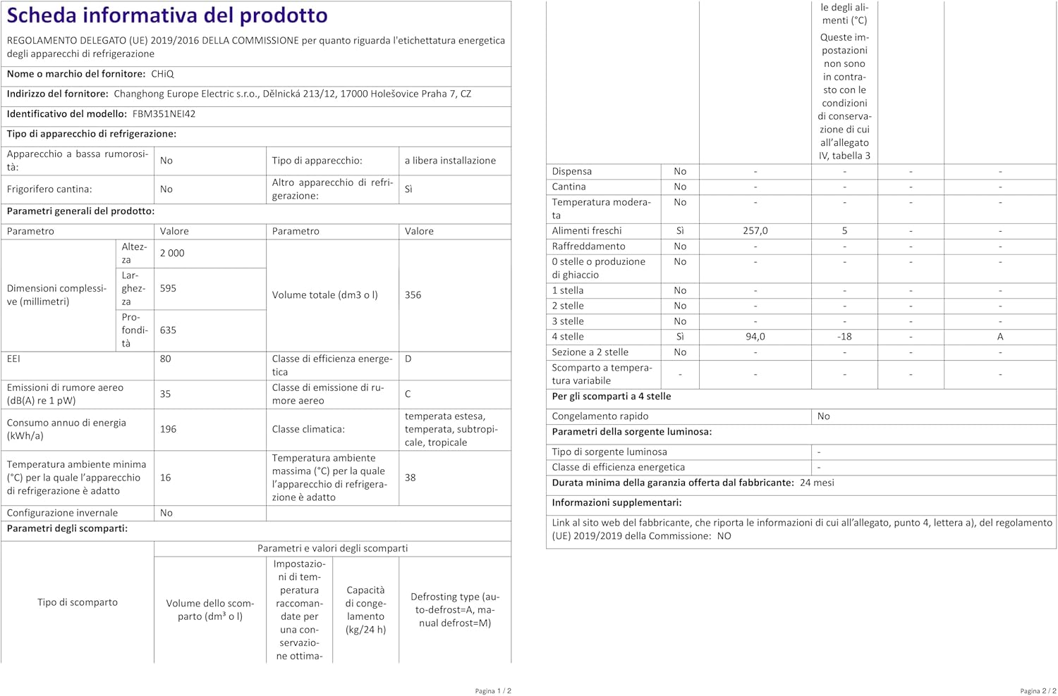 CHiQ FBM351NEI42, Fridge-Freezer, 356 Liters(260 + 96 L), No Frost, Silent 35dB, Inverter Compressor, Digital LED Display, 12 Year Warranty on Compressor, Stainless Steel