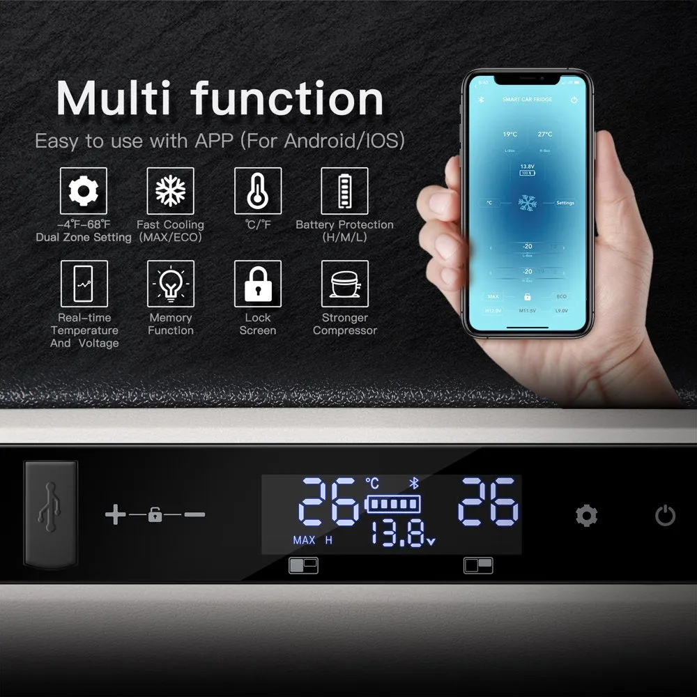 12 Volt 37 Qt. Draagbare Autokoelkast, Autovriezer voor Buiten, Kamperen, Reizen, Camper, APP-bediening