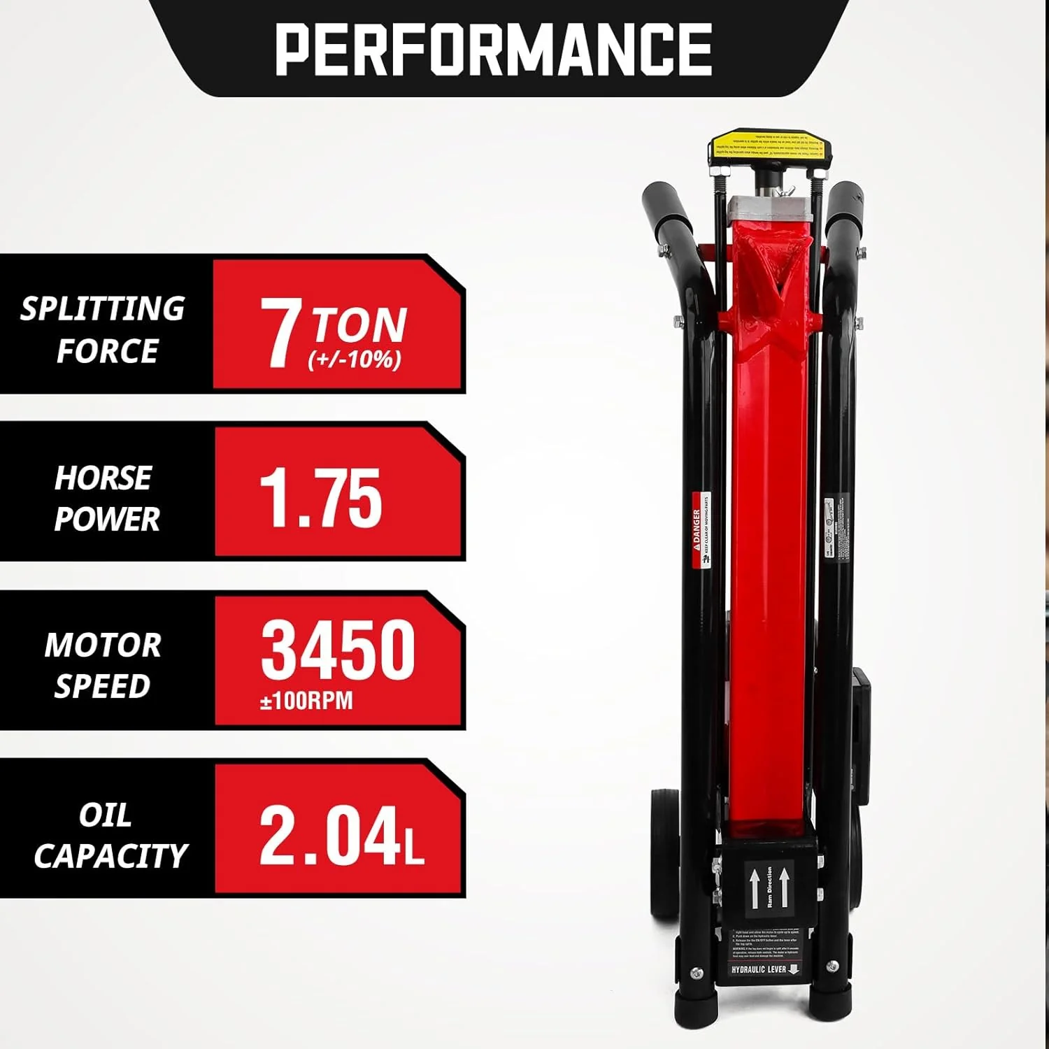 PowerSmart elektrische houtklover 7-ton - Efficiënte houtklover met 3500 motortoerentallen, 15 ampère, horizontaal ontwerp met volledige balk en stalen wig voor het zagen van brandhout en aanmaakhout