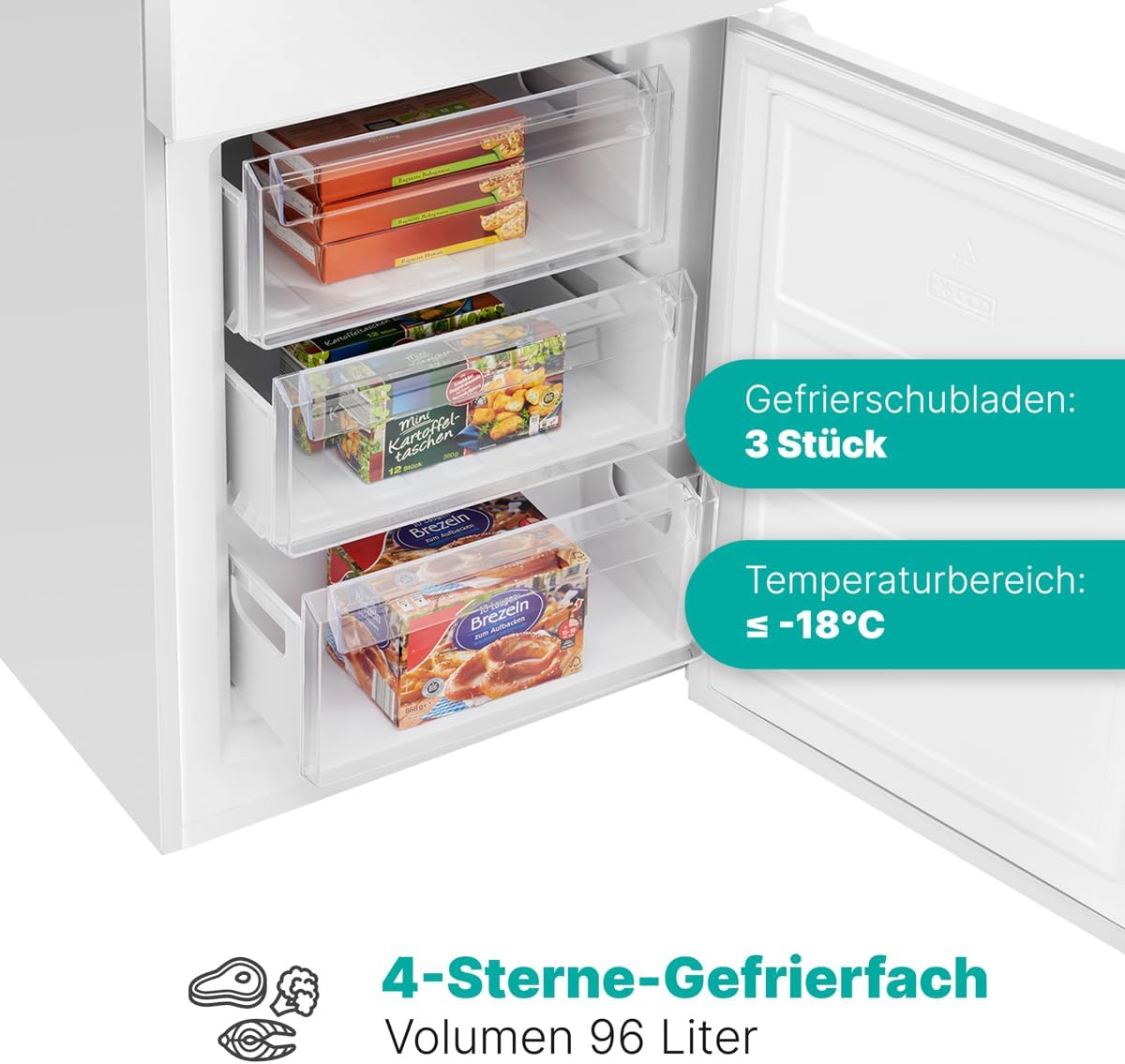 Bomann  Fridge-freezer, 269 l capacity - cooling: 198 L | freezing: 71 l, energy saving, quiet 39 dB, LED, interchangeable door stop, height: 180 x width: 55 x depth: 56 cm - KG 184.1 inox