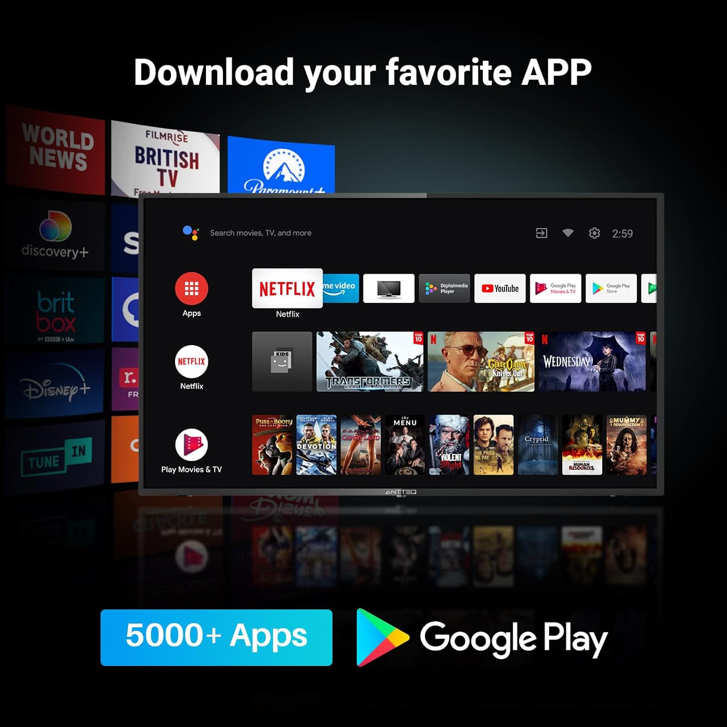 ANTTEQ AB42D1 TV 42 Inch (TV 106 cm), Dolby Audio, LED, HDMI, Media Player via USB, Digital Audio Output, Triple Tuner DVB-C/T2/S2, CI+, Hotel Mode Included