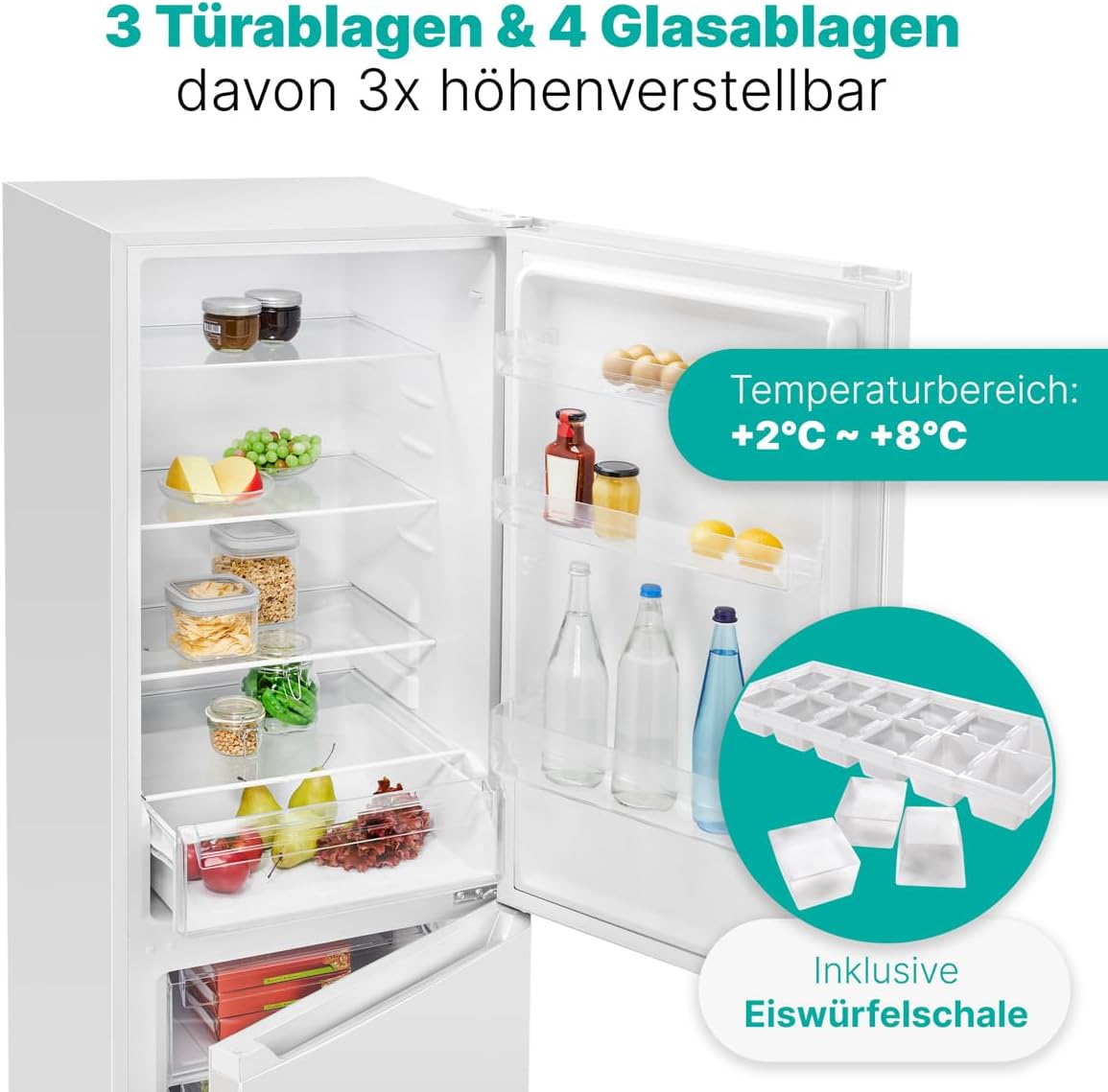 Bomann  Fridge-freezer, 269 l capacity - cooling: 198 L | freezing: 71 l, energy saving, quiet 39 dB, LED, interchangeable door stop, height: 180 x width: 55 x depth: 56 cm - KG 184.1 inox