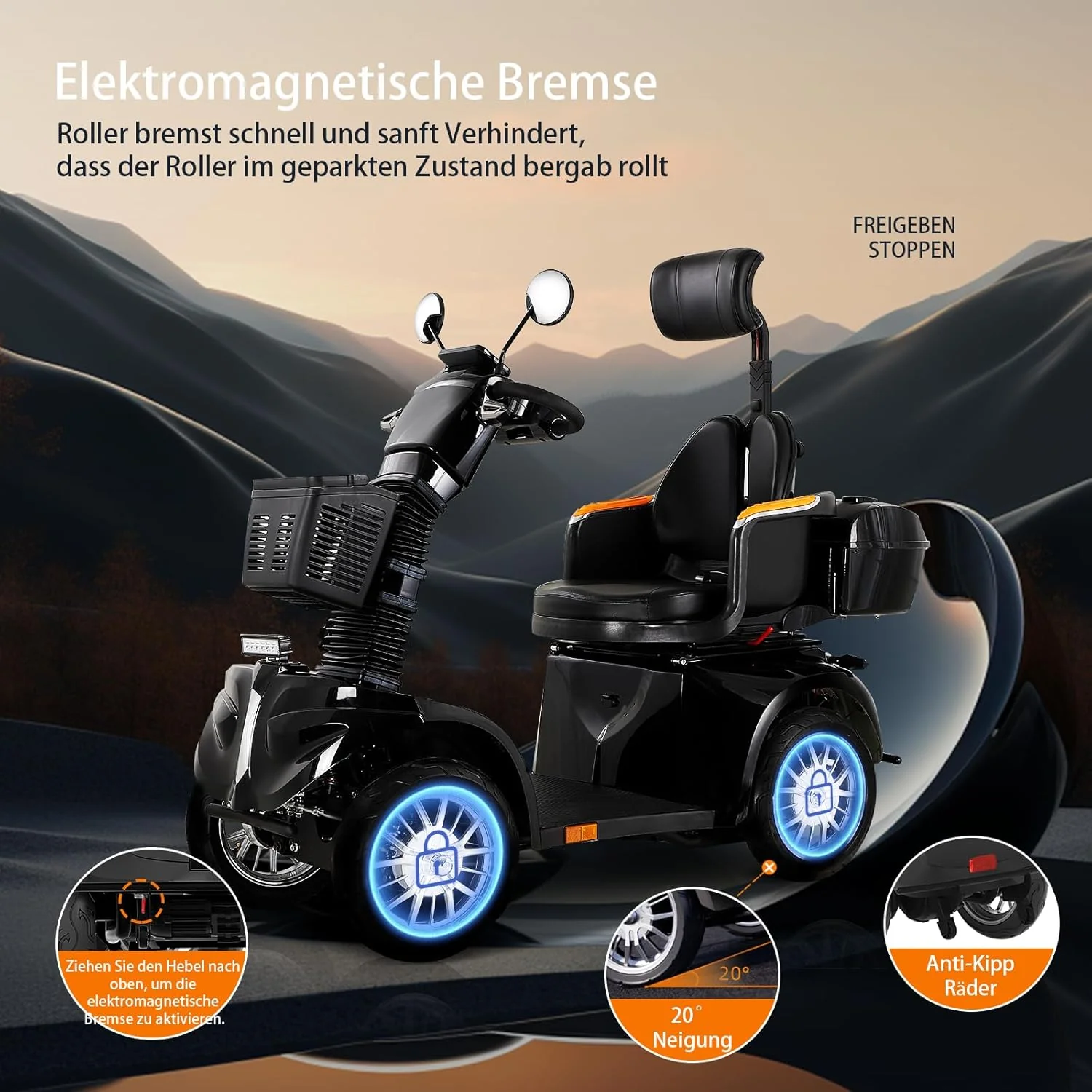 2025 ZVGREEN 4-wiel mobiliteitsscooter voor senioren �C Kapiteinsstoel, max. 15 km/u, ruime opbergruimte, draaibare stoel, elektromagnetische rem