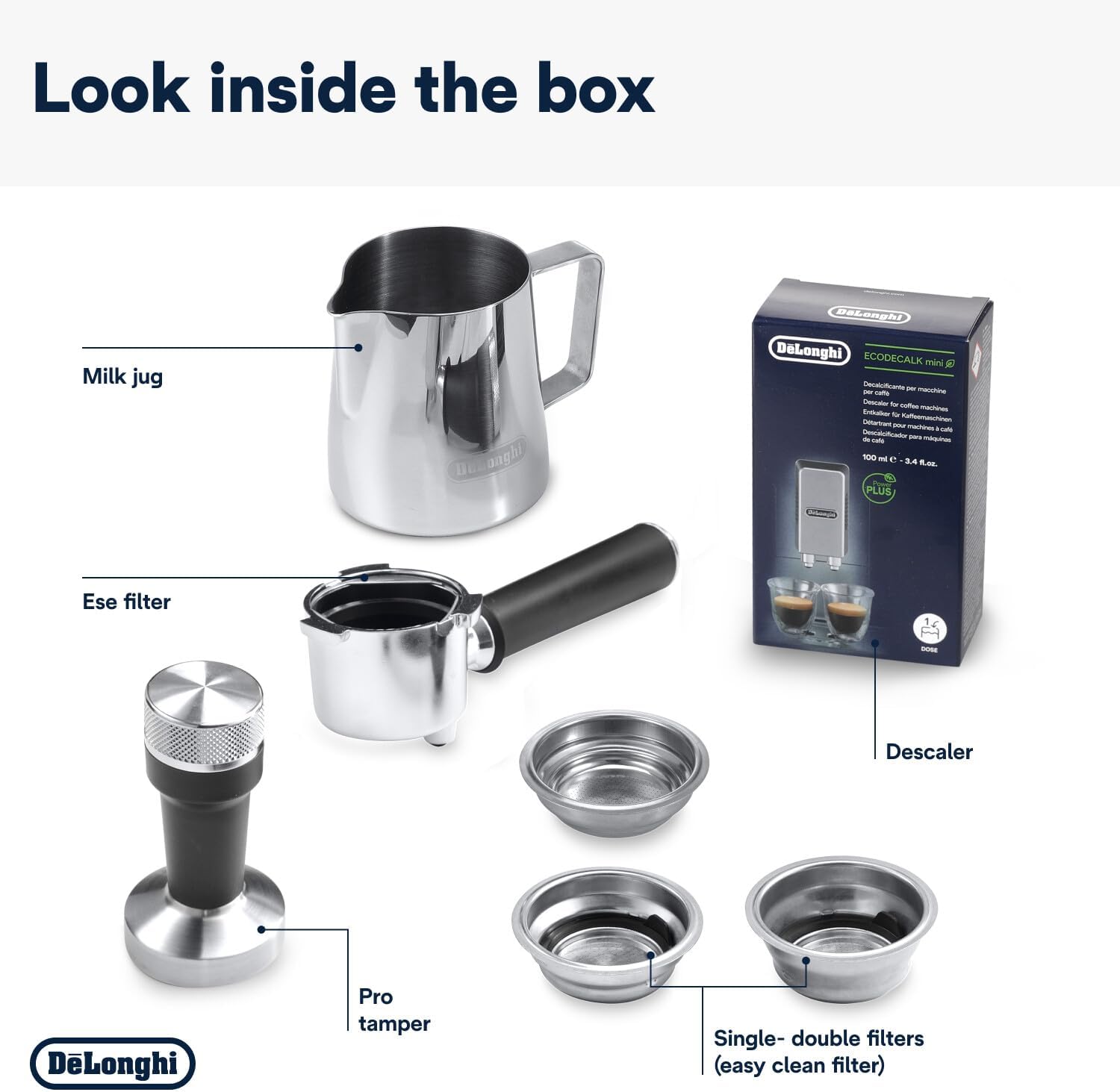 De'Longhi Dedica Style, Traditional Pump Printing Espresso Machine, Coffee and Cappuccino Maker, EC685M, Silver