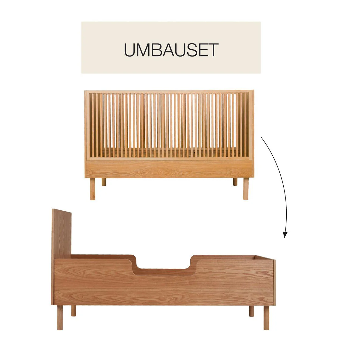 2025 Quax Hai No Ki Junior Kit �C Lattenbodem uitbreiding voor 140x70 cm babybed | Omvorming naar juniorbed 170x70 cm | FSC-gecertificeerde es | MDF | Natuurlijk
