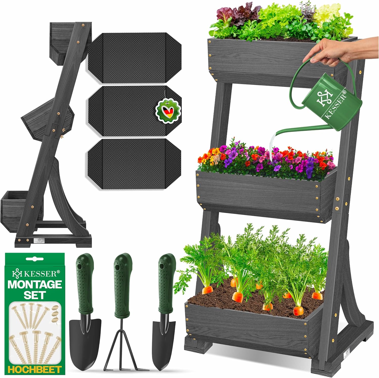 KESSER  Plant Staircase Herbs Flowers in Stair Shape Herb Garden Flower Boxes Including Root Cloth Bed for Plants for Patio, Balcony and Garden (5 Shelves, Brown)