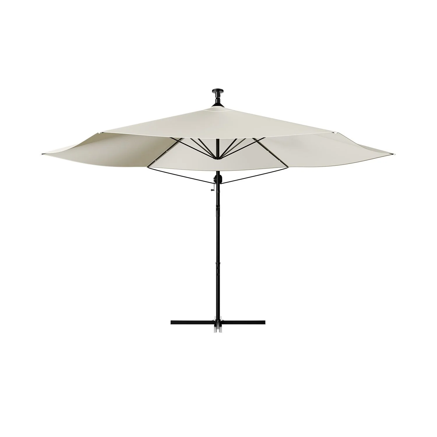2025 Hangparasol Brazil 3,5 m grijs-cr��me met standaard en handkurbel �C zonbescherming met LED-verlichting