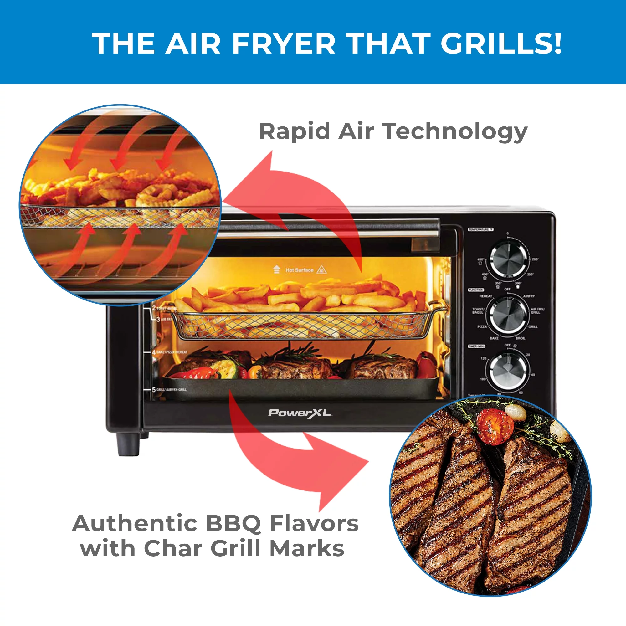 2025 PowerXL 7-in-1 Luchtfriteuse Grill �C Binnen Grill en Luchtfriteuse met Snelle Luchttechnologie