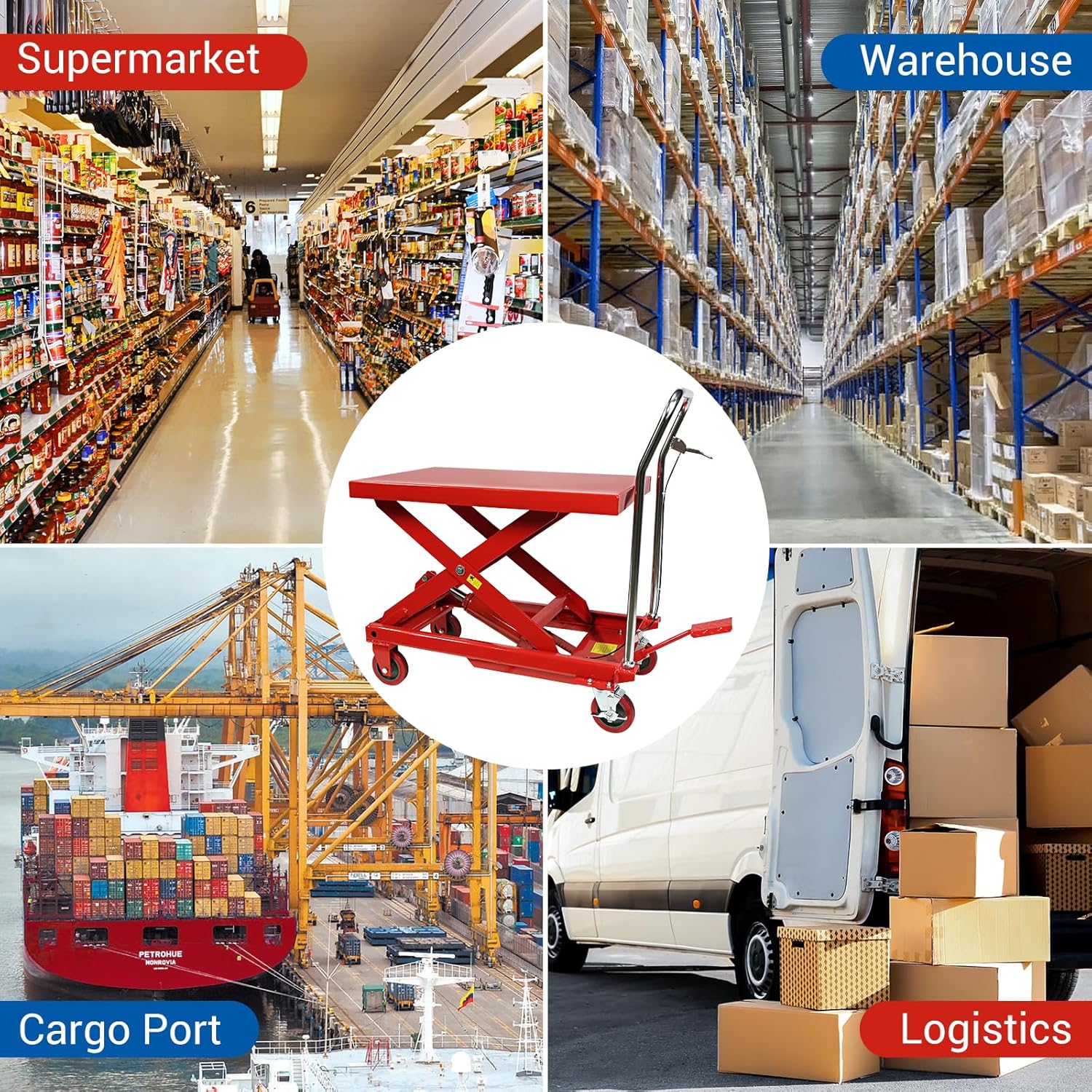 500 LBS Hydraulische Schaarlift Tafelwagen �C Hefhoogte 76 cm �C Dubbele Schaarlift met 4 Wielen en Antislipmat �C Hydraulische Heftafel voor Materiaalbehandeling en Transport