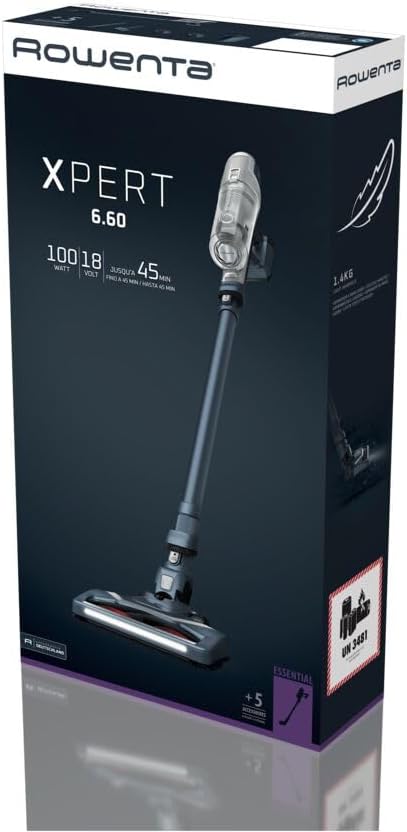 Rowenta X-pert 6.60 Essential RH6838, Cordless Stick Vacuum Cleaner, Automatic Speed Settings, Up to 45 Minutes Autonomy, Removable Battery, Lightweight Design, Dust Thief