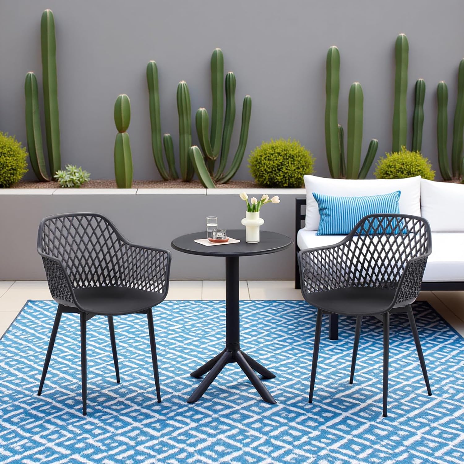 buybyroom Garden Chairs Set of 4 Outdoor Chair with Armrest Armrest Lounge Chair Armchairs Garden Chairs 120 kg Load Capacity Black