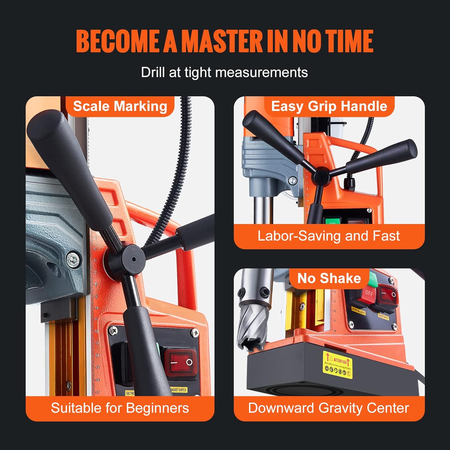 2025 Vevor Elektrische Magnetische Boormachine, 12 Amp��re, 500 RPM, 1550W Kopermotor met Krachtige Elektromagneet en Verstelbare Snelheid