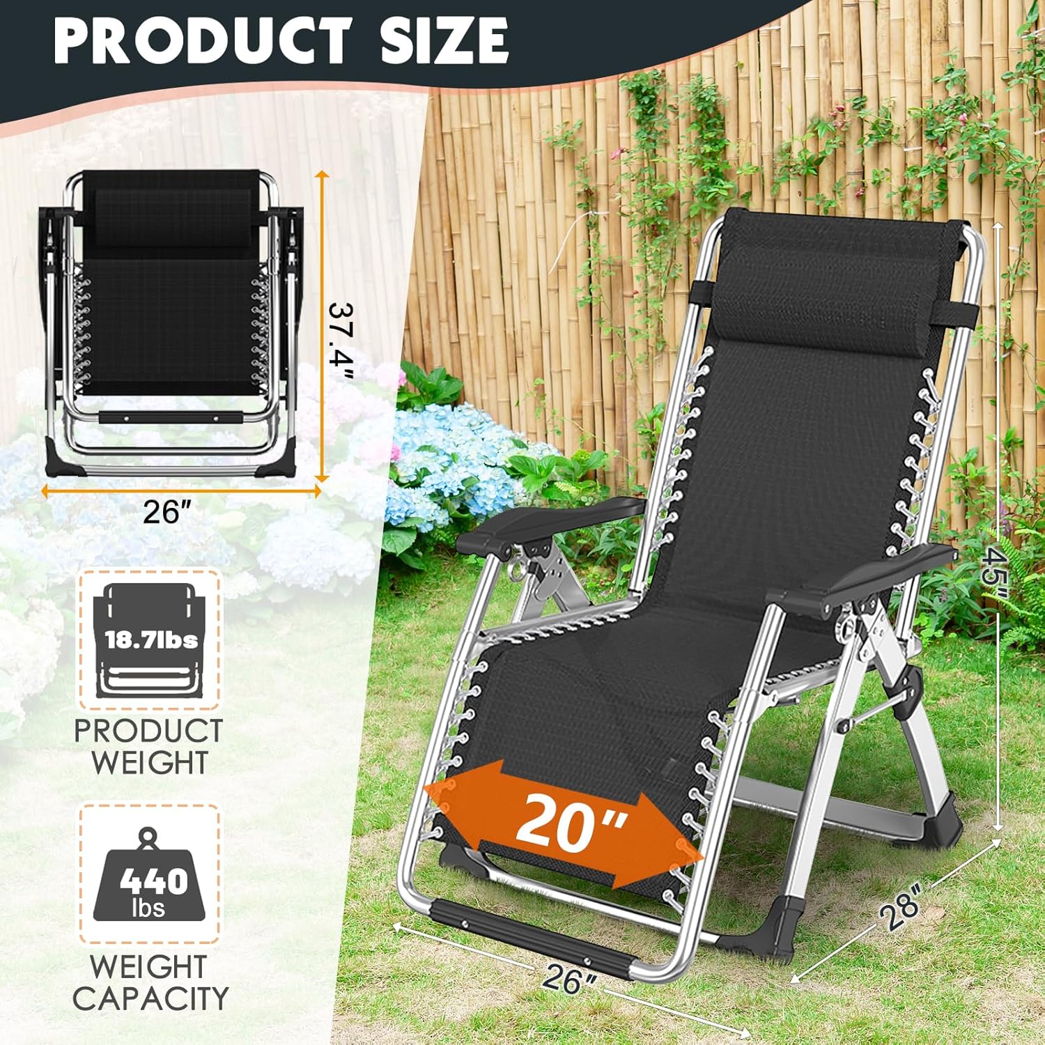 MOPHOTO Zero Gravity Chair Outdoor Lounge Chair with Side Table, Zero Gravity Armchair, Outdoor Lounger, Sturdy and Comfortable, Supports up to 200 kg
