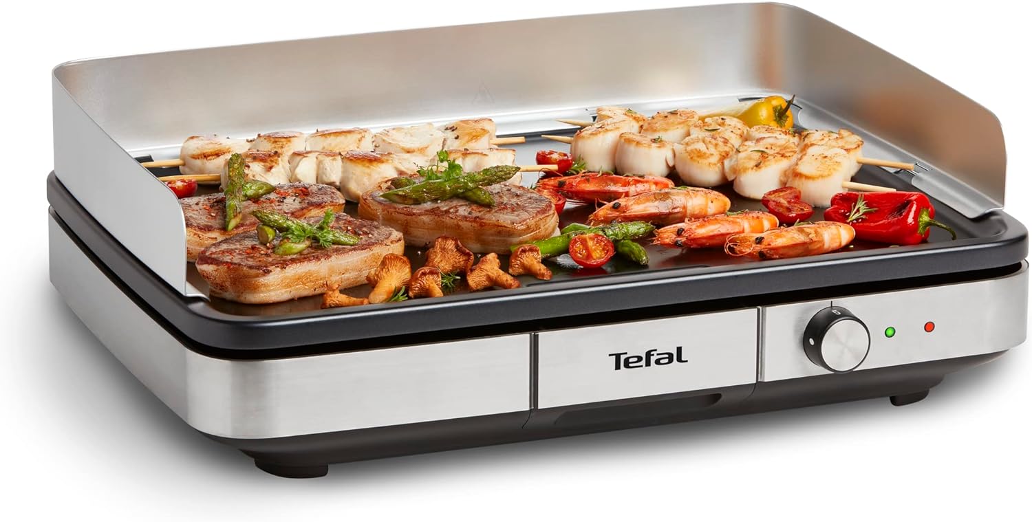 Tefal Maxi Plancha griddle CB690D - Large griddle suitable for 10-12 people - For indoor and outdoor grilling, Grey