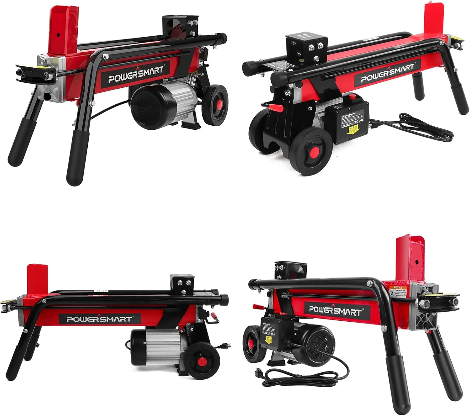 PowerSmart elektrische houtklover 7-ton - Efficiënte houtklover met 3500 motortoerentallen, 15 ampère, horizontaal ontwerp met volledige balk en stalen wig voor het zagen van brandhout en aanmaakhout