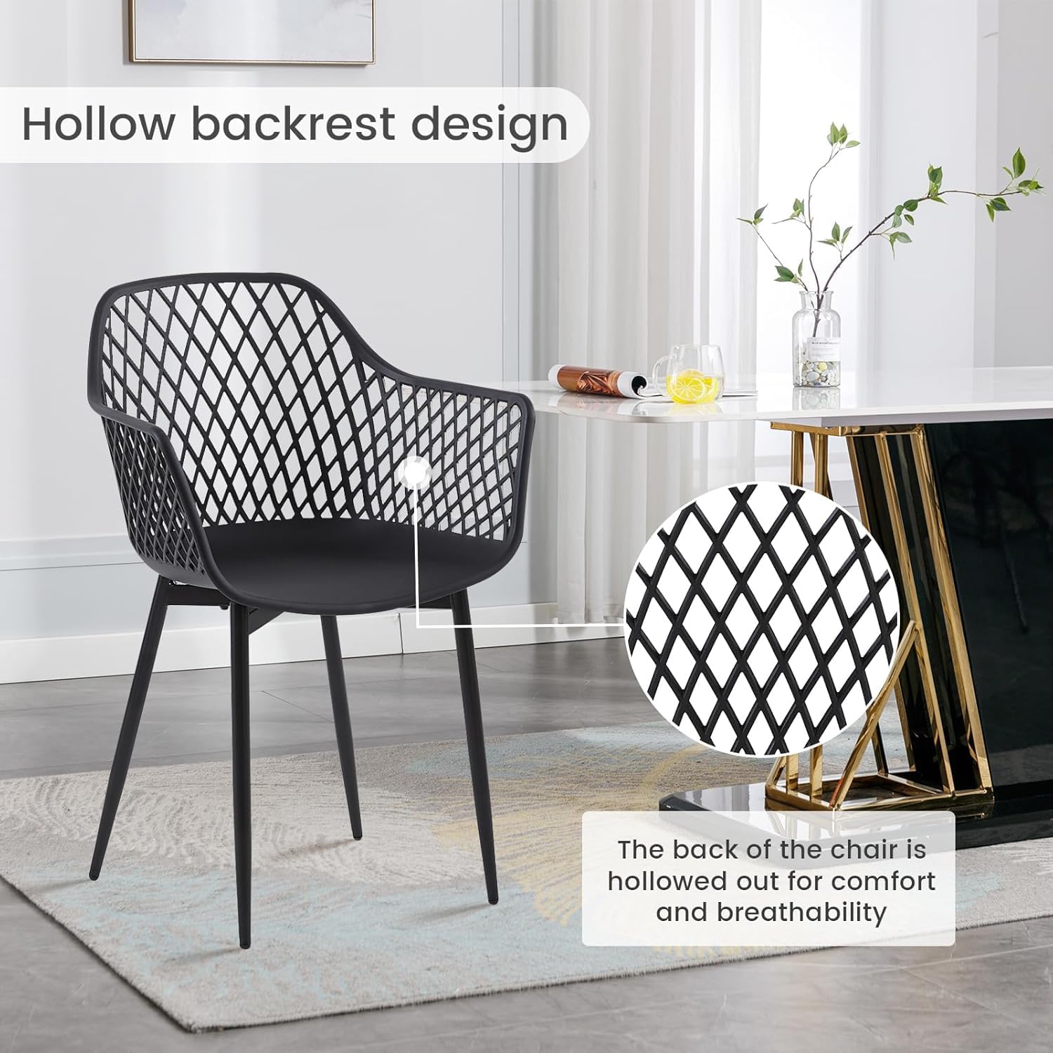 buybyroom Garden Chairs Set of 4 Outdoor Chair with Armrest Armrest Lounge Chair Armchairs Garden Chairs 120 kg Load Capacity Black