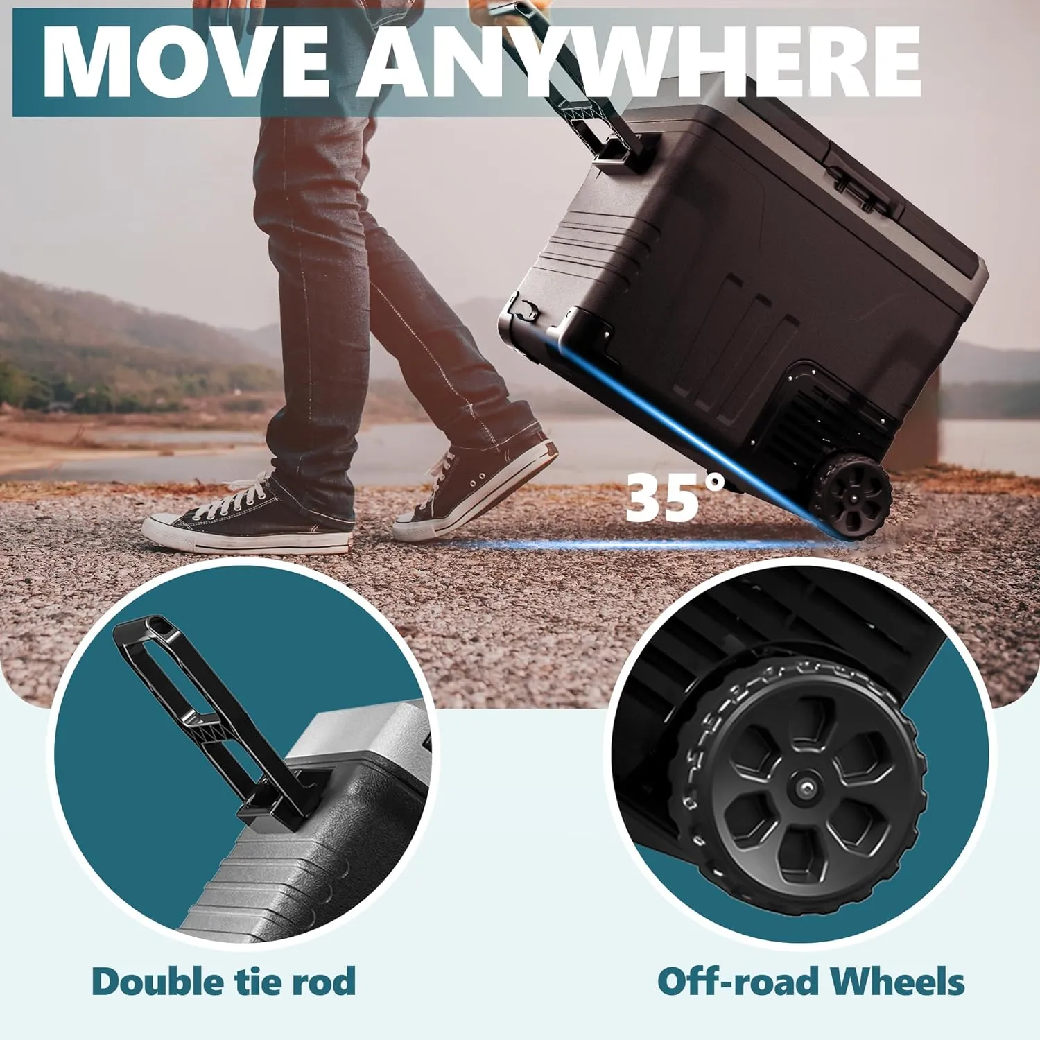 12 Volt Refrigerator, 53QT(50L) Electric Cooler, Portable Freezer 12V/24V DC 110-240V AC, 12V Fridge -4H~68H, 12V Cooler with Wheels & 2 Baskets for Travel, Truck, Boat, Camping