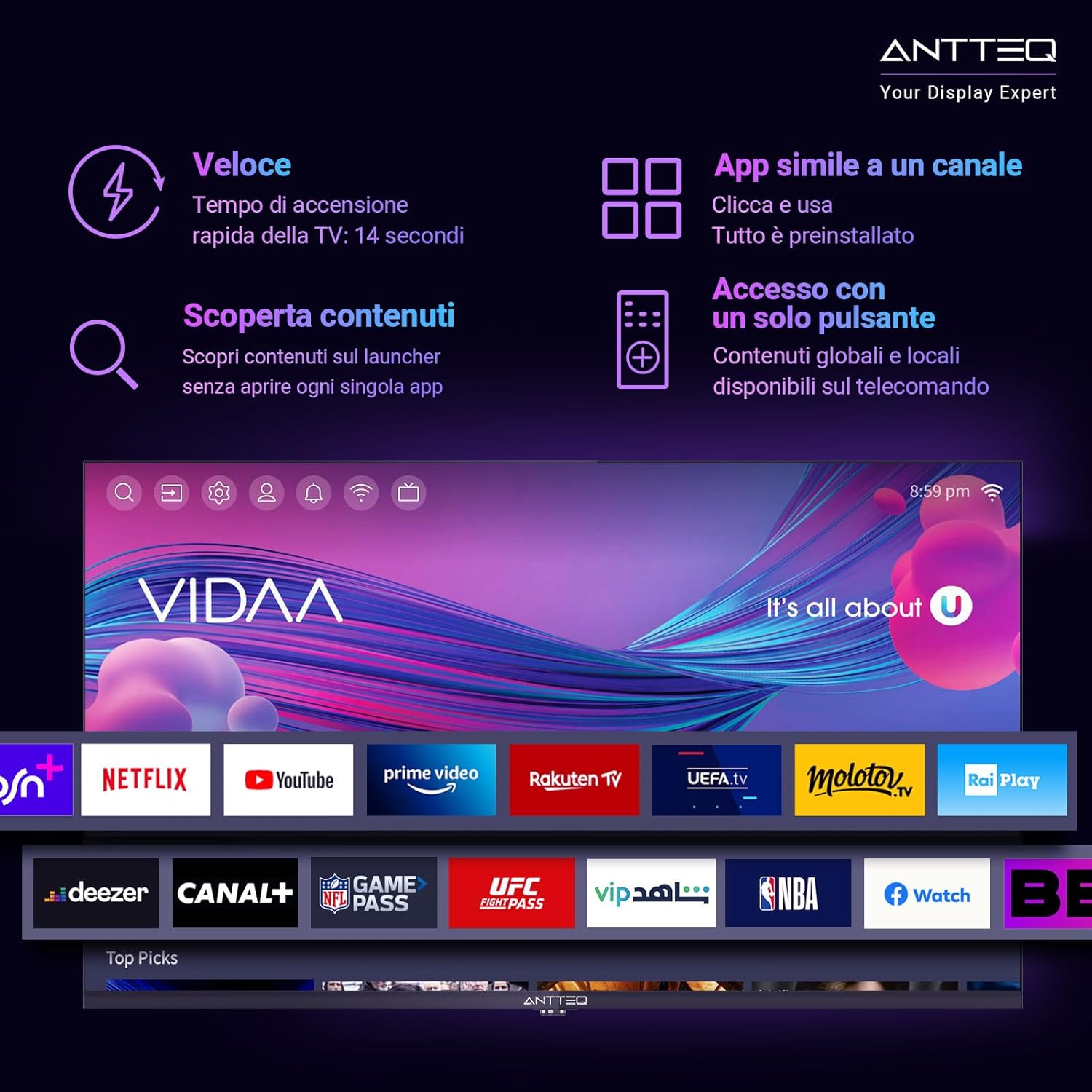 ANTTEQ AB42D1 TV 42 Inch (TV 106 cm), Dolby Audio, LED, HDMI, Media Player via USB, Digital Audio Output, Triple Tuner DVB-C/T2/S2, CI+, Hotel Mode Included