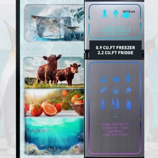 Minikoelkast met vriezer, 3,1 cu.ft. kleine koelkast, compacte koelkast met ledverlichting