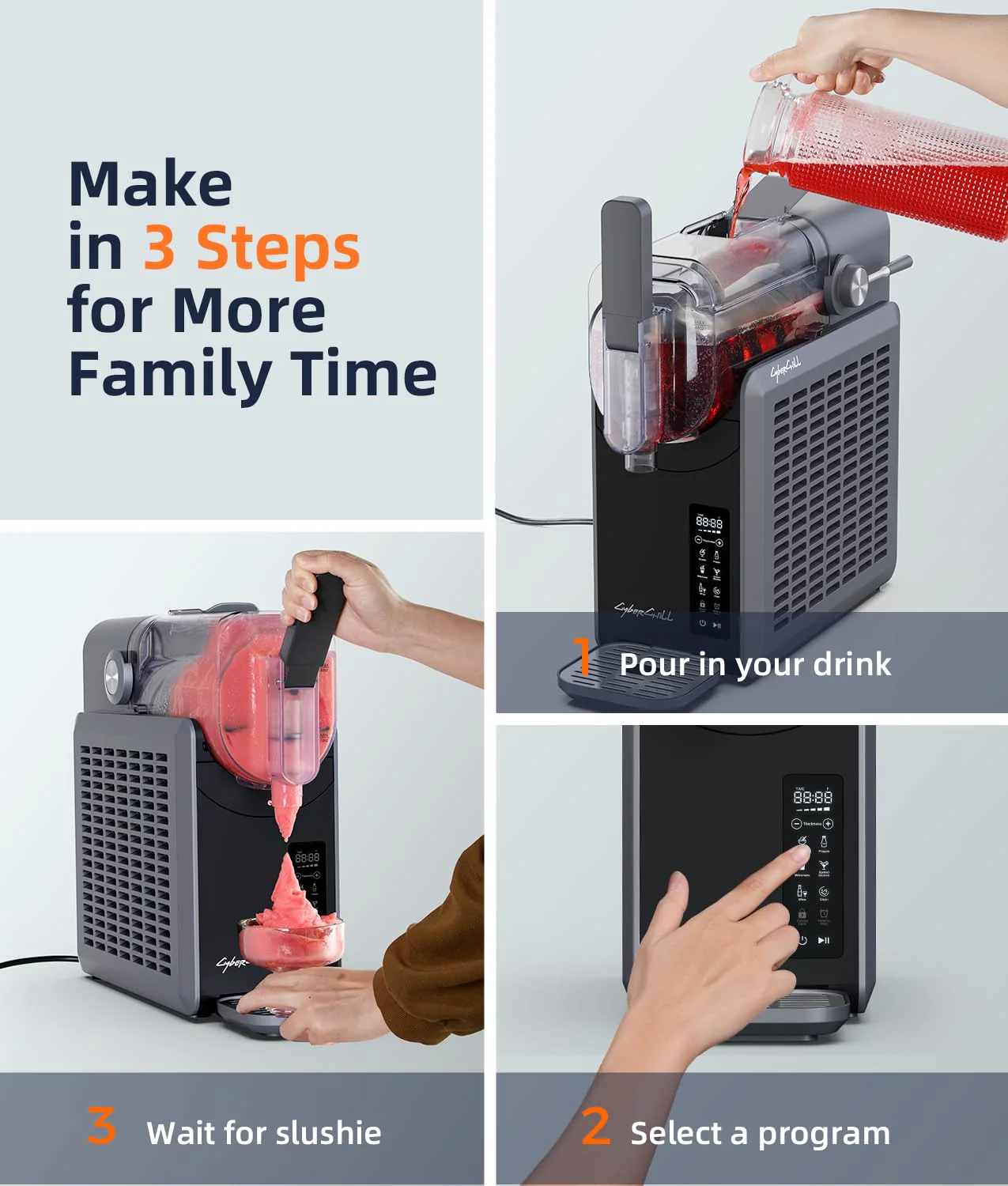 Slushie Machine - Professionele maker van bevroren dranken, geen ijs nodig - Slushiemachine van 70 oz voor thuis met LED-display - Reservering met één druk op de knop en 6 vooraf ingestelde programma's voor bevroren margarita's, frappés en ijs