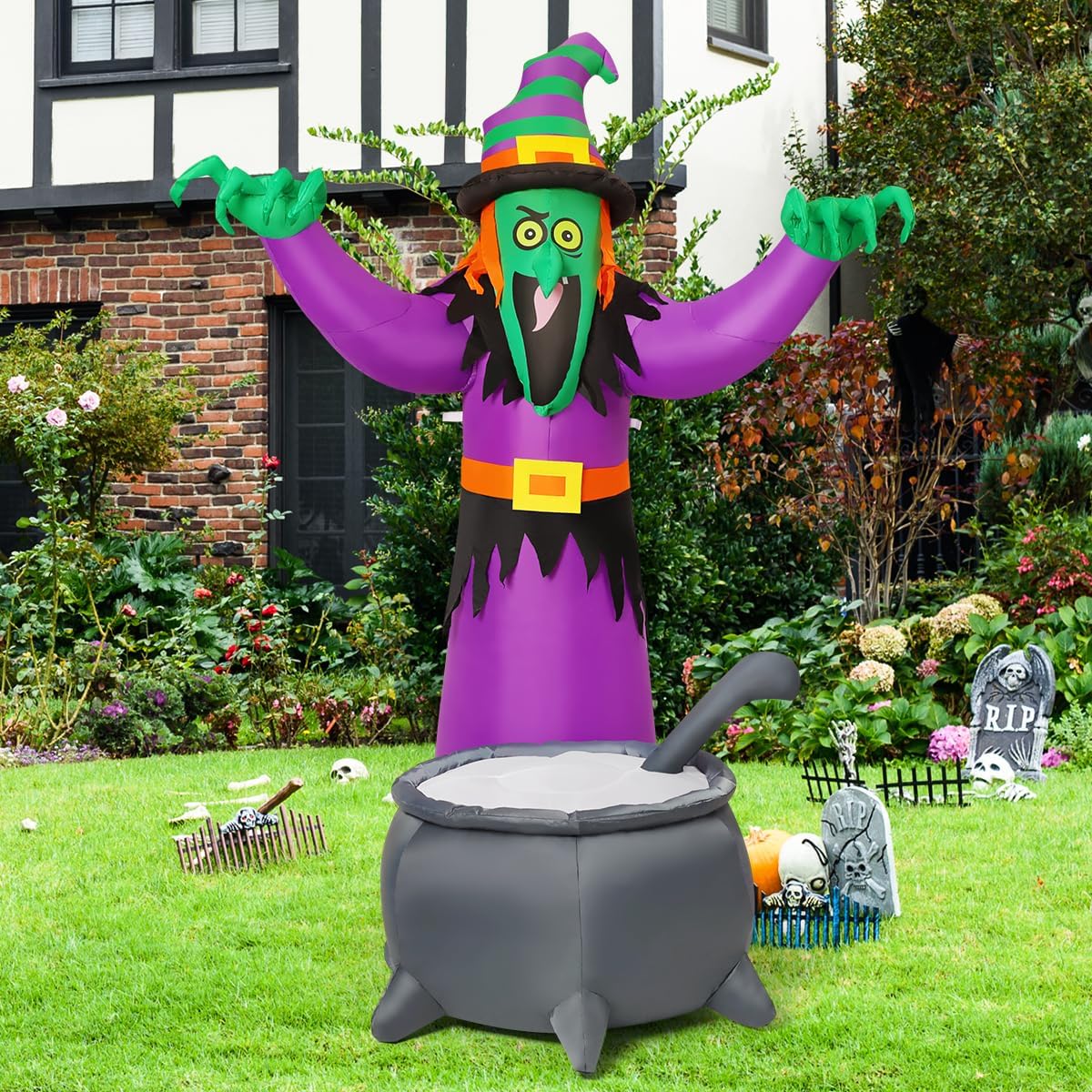 COMIN 6FT Halloween Inflatables Geanimeerde Heks Wuivende Handen Opblazen Outdoor Tuin Decoraties Tuin Gazon Decor